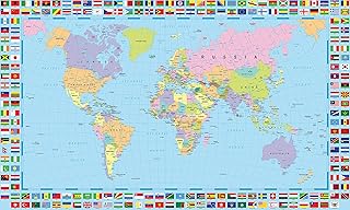 World Map Poster with Country Flags - 48x24 Inches Political Country Flags Home Wall Map Picture Home Decor Globe Atlas Earth Geography Mural