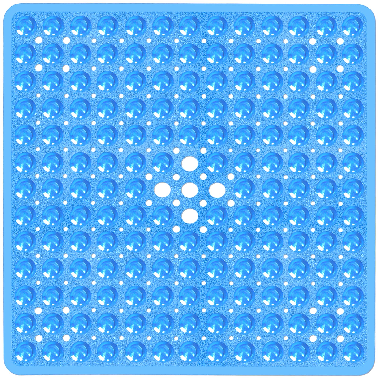 Naoloture Square Shower Bathtub Mat Non Slip for Inside Shower Clear Blue 21x21 Inch, Shower Stall Mats for Bathroom Floor, Soft Bath Mat for Tub with