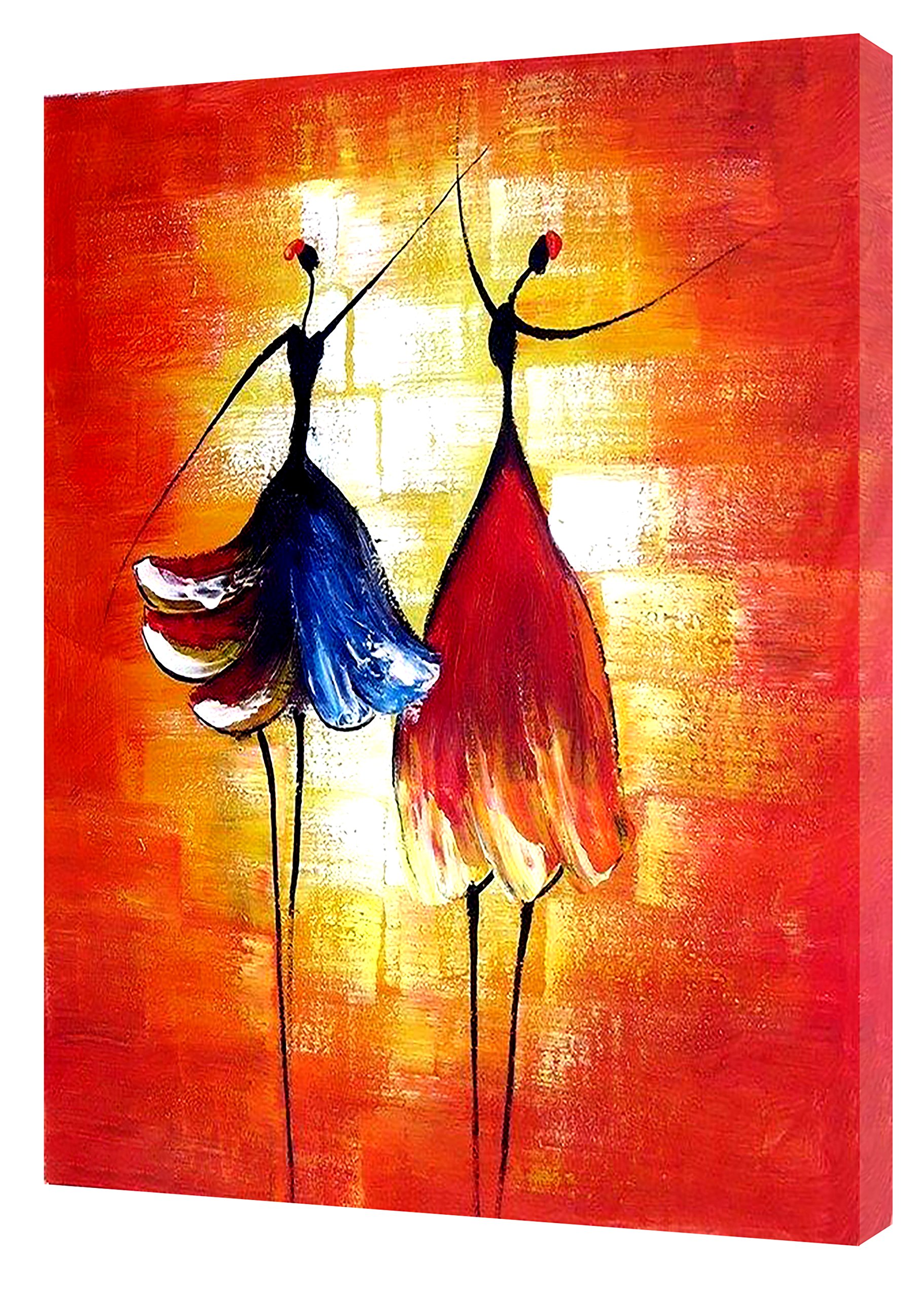 ARTSPRINTS African Girls Acrylic Painting Photo Picture RE Print ON Wood Framed Canvas Wall Art Home Decoration 34 x 24inch -18mm Depth