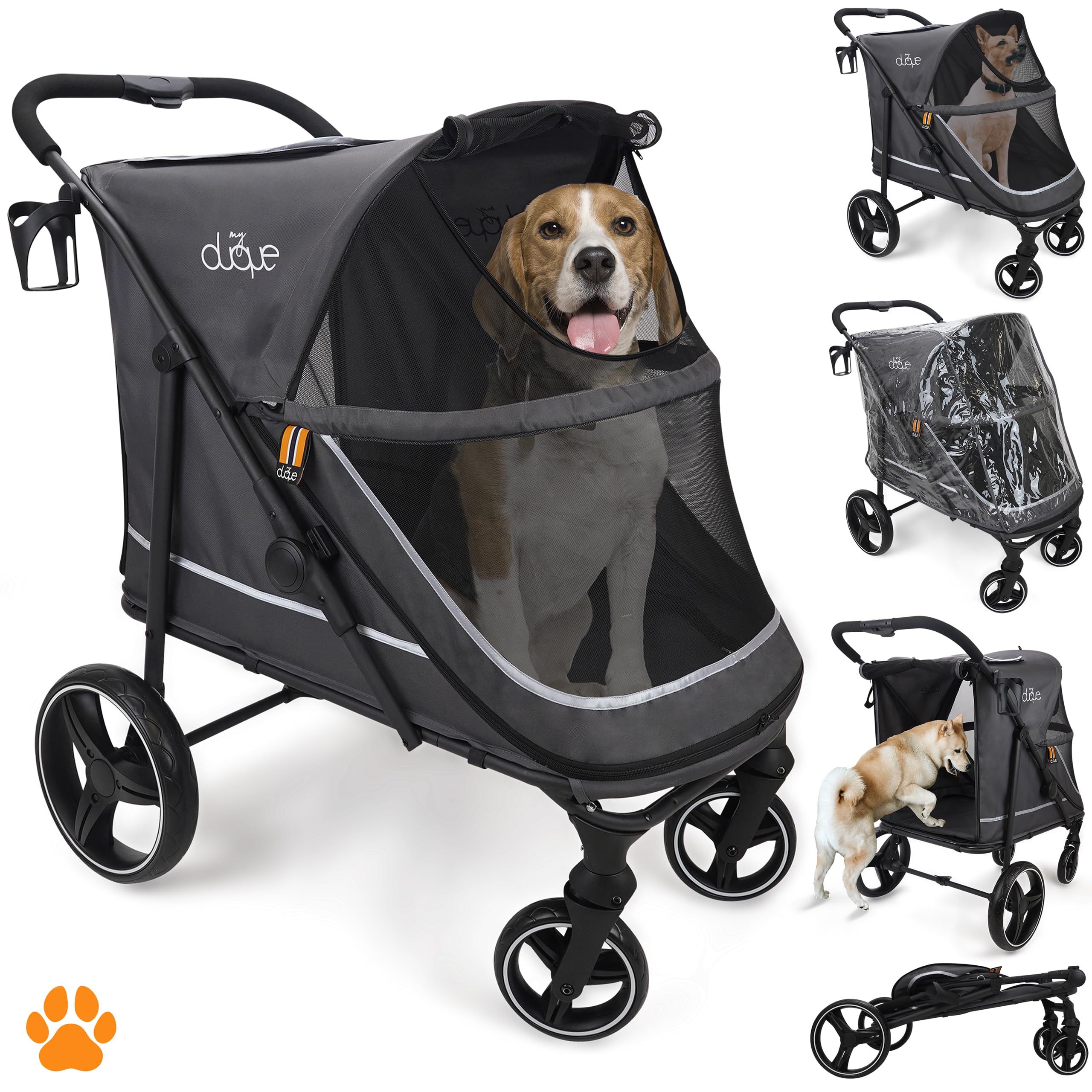 Klappbarer Hundebuggy Hundewagen Hellgrau – Bis 18 Kg Tragkraft Für Hunde & Katzen Mit 360° Rädern