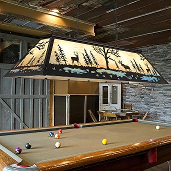 Wellmet 60in Tiffany Pool Table Light, 4 Lights Rustic Billiard Hanging Light Fixture for 7 8 9 Pool Table, Farmhouse Chandelier for Snooker Table, Cabin, Game Room, Dining Room, Kitchen Island