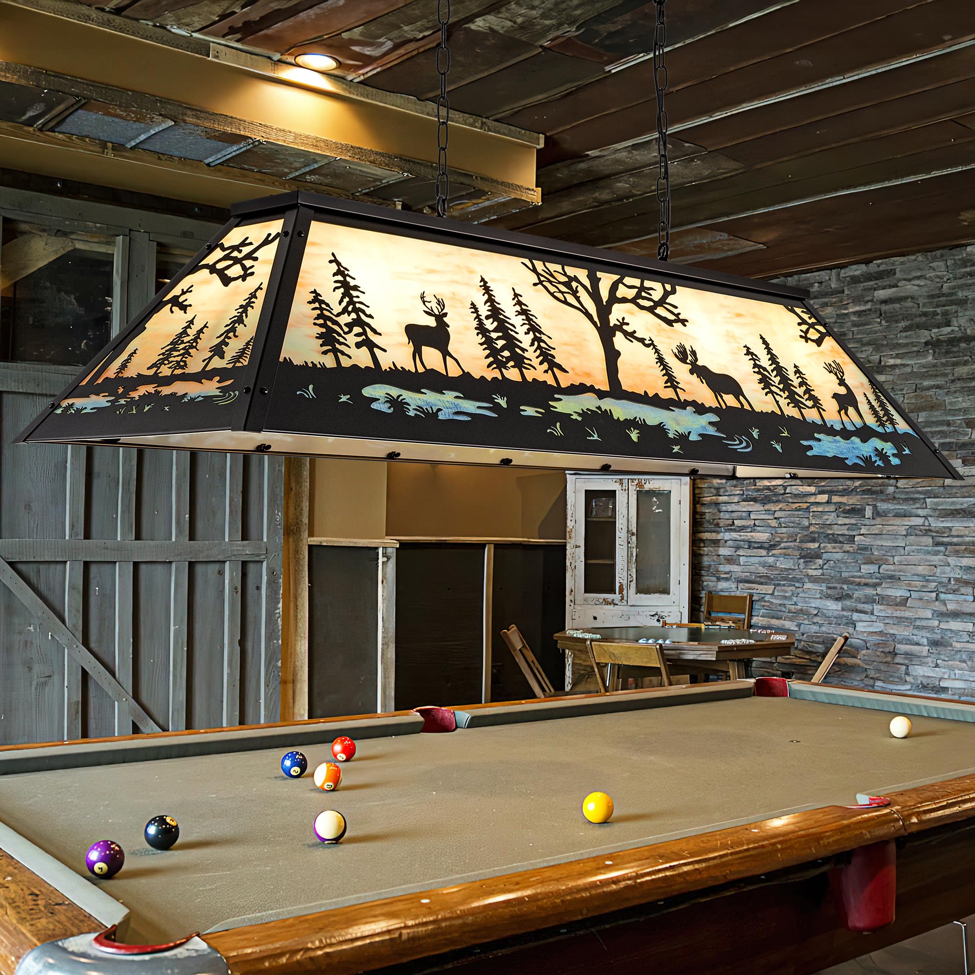 Photo 1 of Wellmet 60in 5 Light Tiffany Pool Table Light Hanging Over 7'8'9'Pool Table