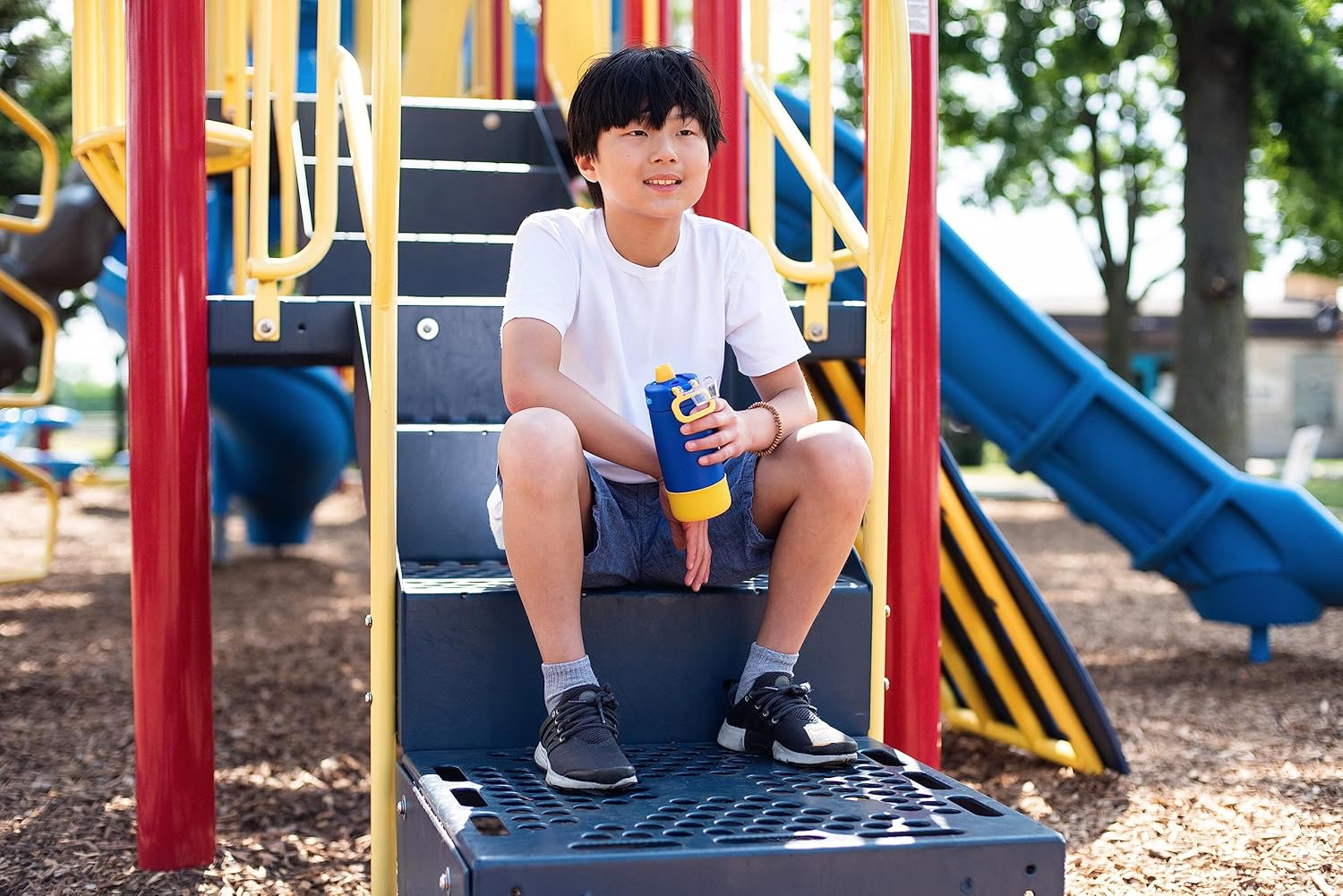 Ello Kids Colby 12oz Stainless Steel Insulated Water Bottle with Straw and Built-In Silicone Coaster Carrying Handle and Leak-Proof Locking Lid for School Backpack, Lunchbox, and Outdoor Sports - Image 2