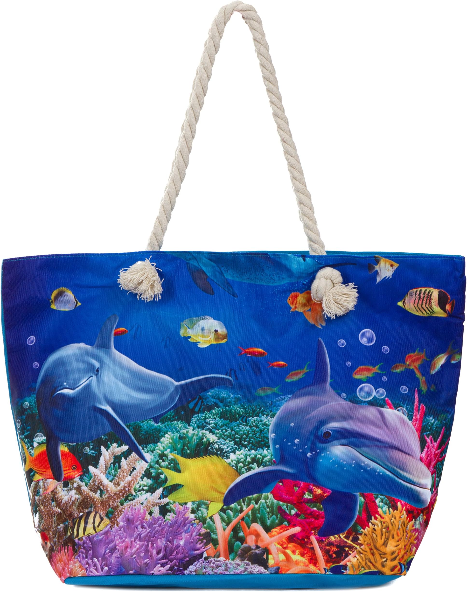 Large Beach Tote Bag, Top Zipper Boat Bag