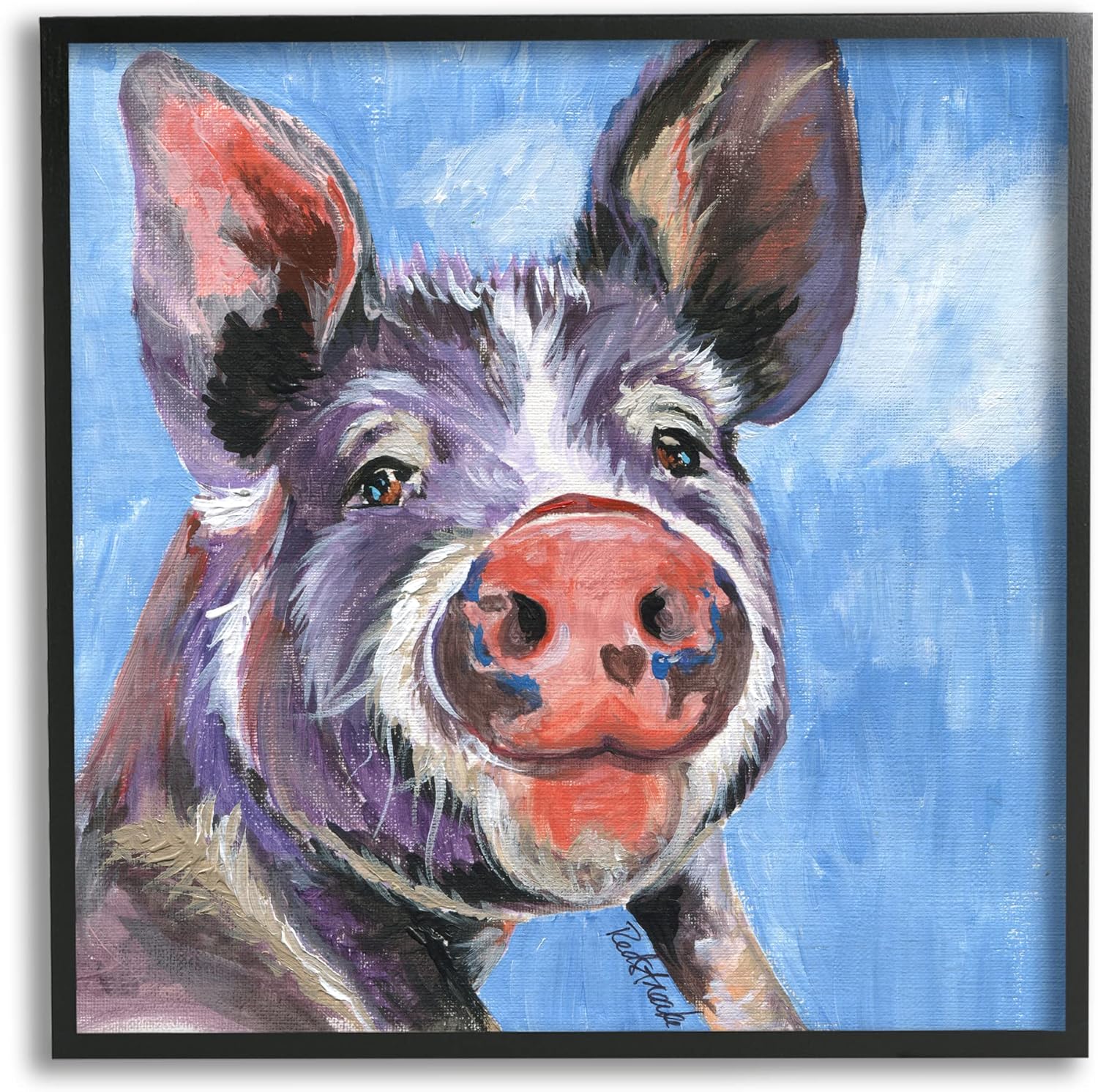 Stupell Industries Intricate Pig Hog Painting Bold Contemporary Strokes Framed Wall Art, Design By Jennifer Redstreake, 17 x 17, Black Framed