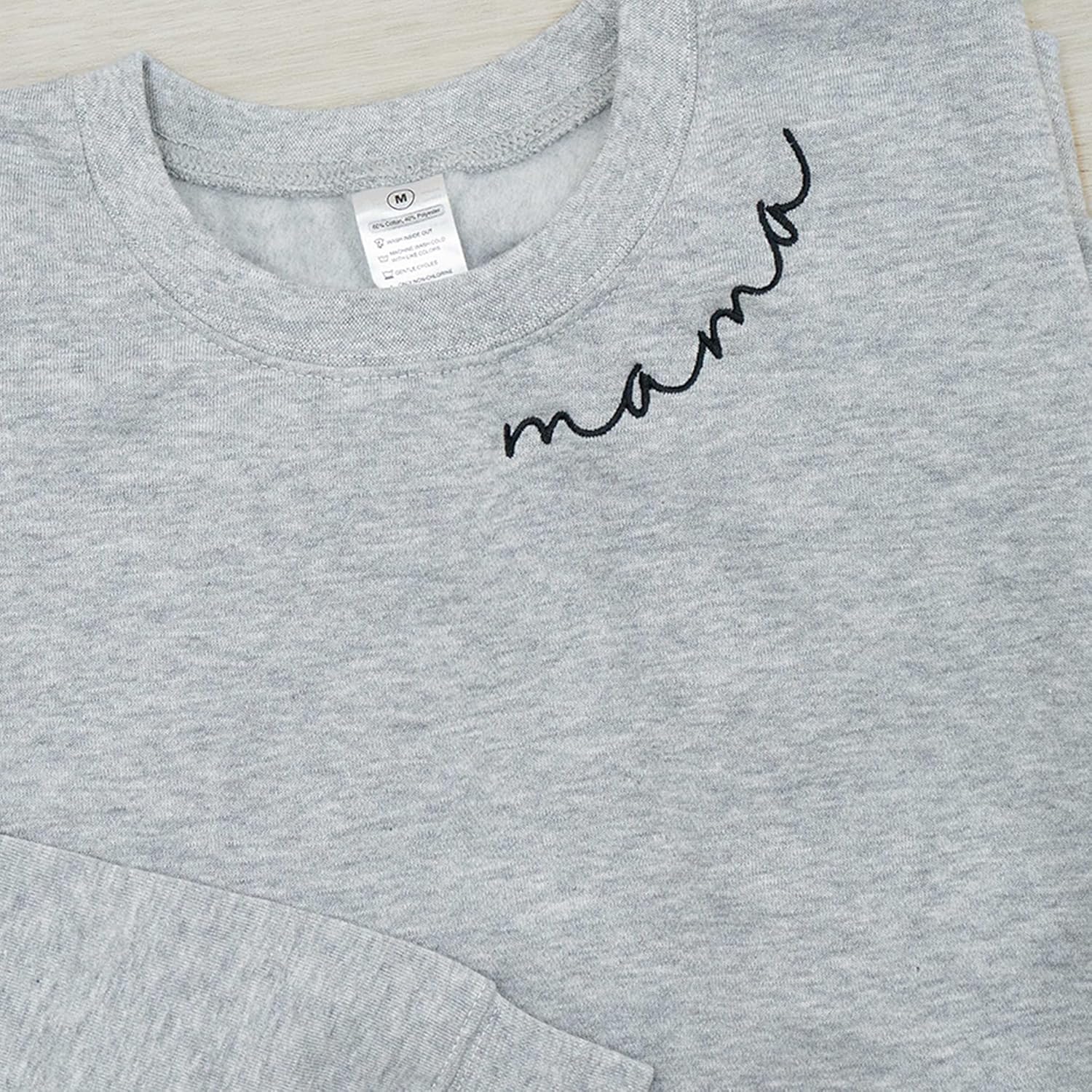 IZI POD - Mom Mama Grandma Embroidered Crewneck Sweatshirt Heart On Sleeve For Women-Gifts For Mom, Grandma, Mimi, Nana, Gigi - Image 4