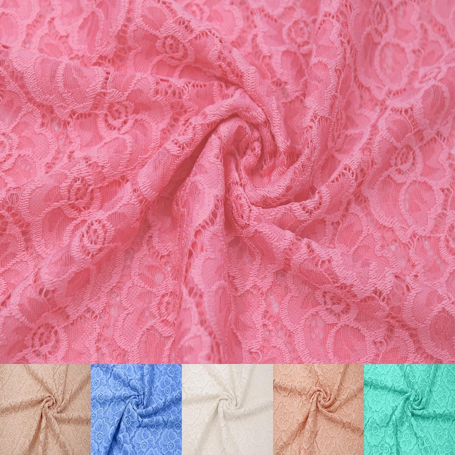 58/60" Wide Bridal 4-Way Stretch Sabrina Lace Fabric, Vintage Floral Lace Pattern-Fabric by The Yard-for Apparel, Fashion, Crafts, Decorations, Wedding, and DIY