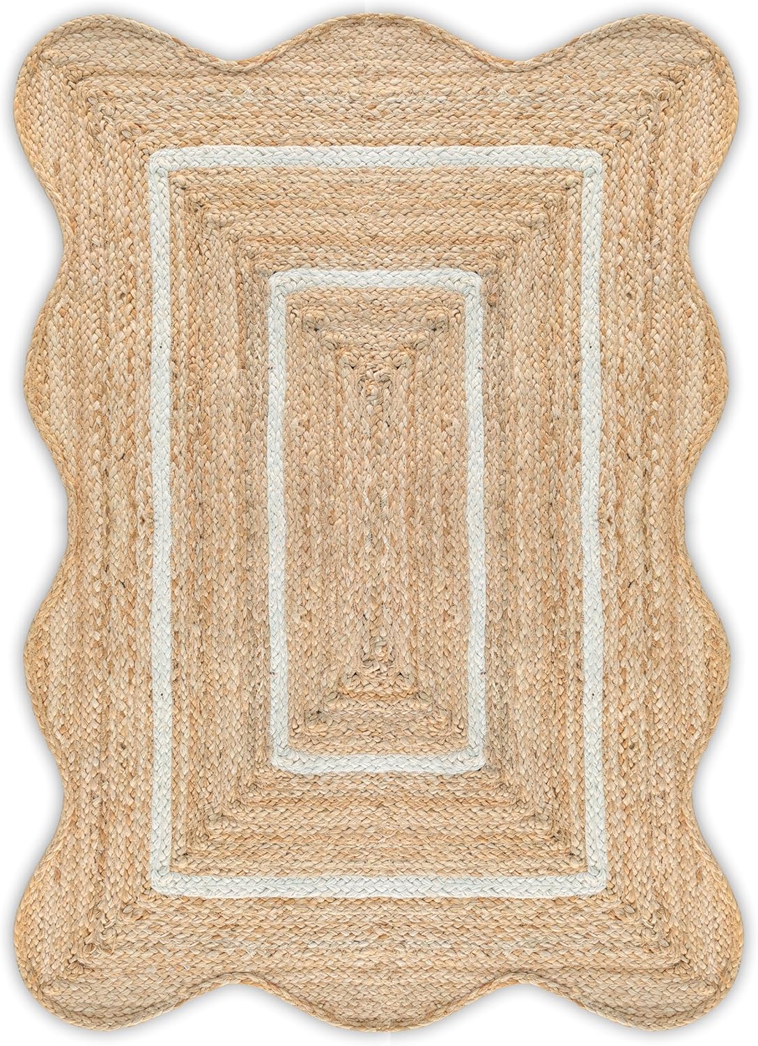 Wave Scalloped Natural Jute Rug Boho Jute Rug Entryway Runner Rug Farmhouse Scallop Rug, Off White (2'x3')