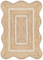 Vista 1 de Wave Scalloped Natural Jute Rug Boho Jute Rug Entryway Runner Rug Farmhouse Scallop Rug, Off White (2'x3')