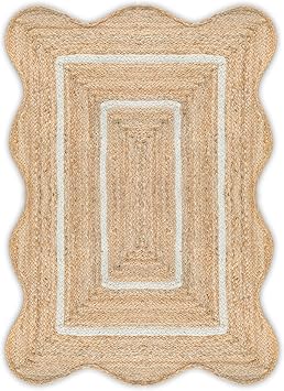 Wave Scalloped Natural Jute Rug, Off White, 2x3