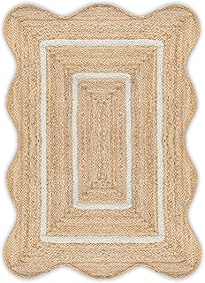 Wave Scalloped Natural Jute Rug Boho Jute Rug Entryway Runner Rug Farmho...