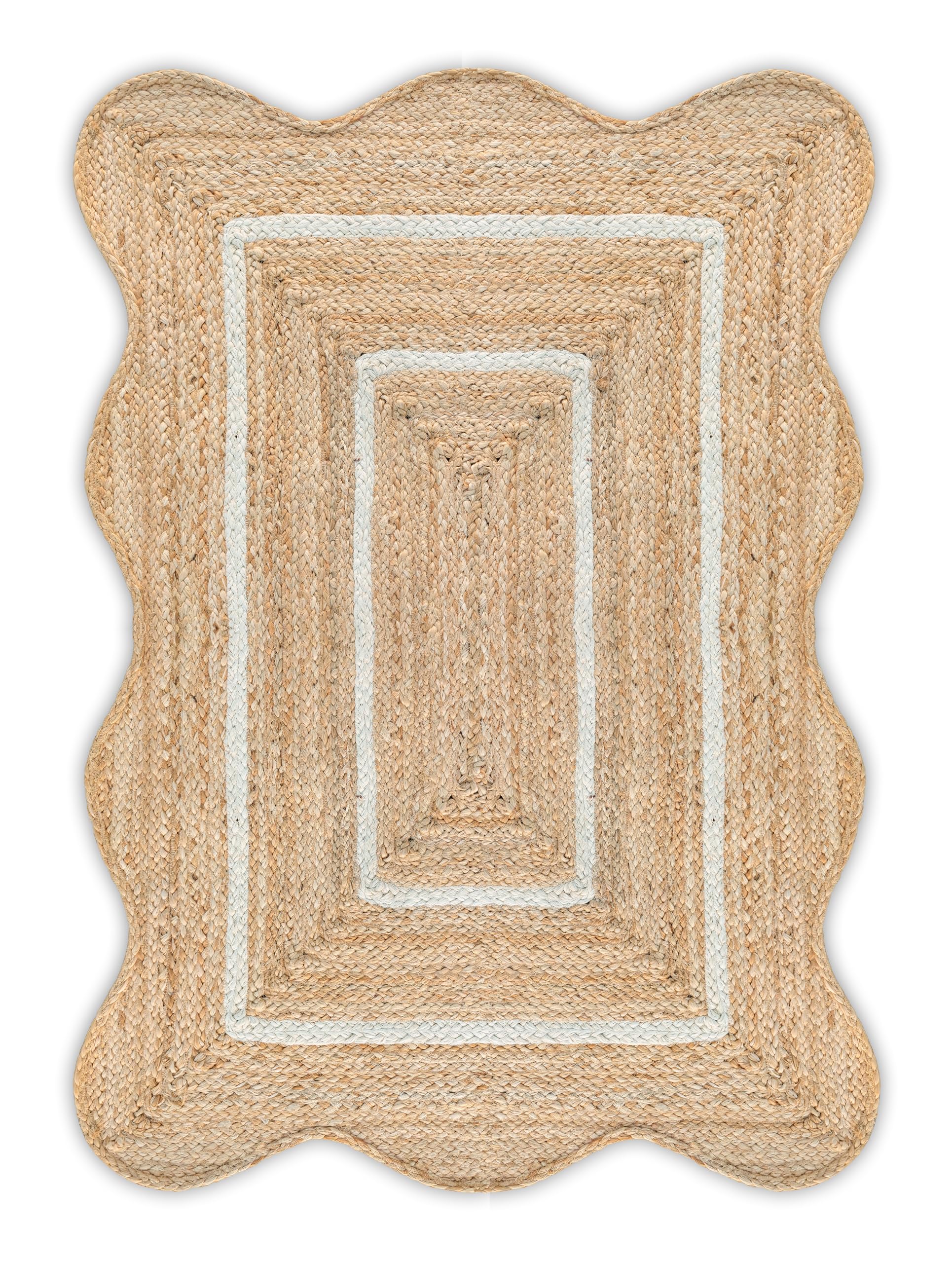 Weaving Village Wave Scalloped Natural Jute Rug Boho Jute Rug Entryway Runner Rug Farmhouse Scallop Rug, Off White (2'x3')