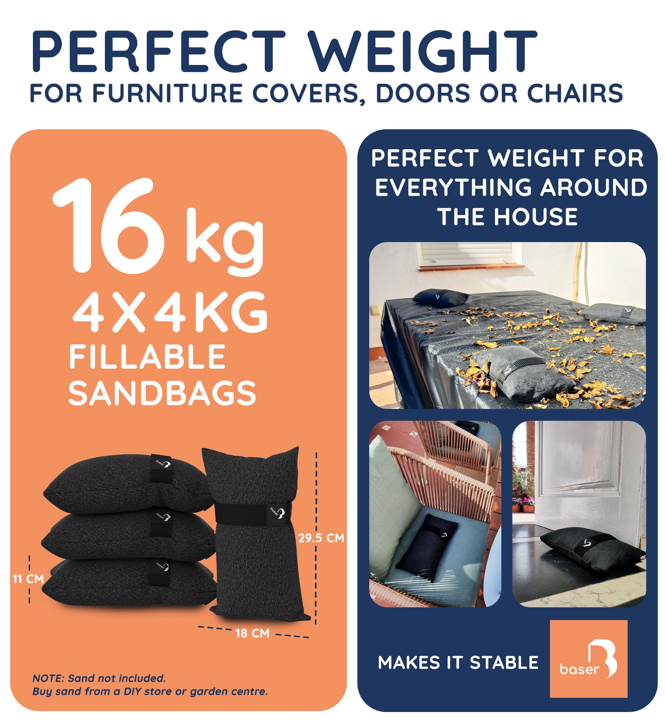 Baser Mini Sandbags, Fillable Weight Bags for Outdoor Furniture Covers Drying Racks, and Garden Décor - Image 2
