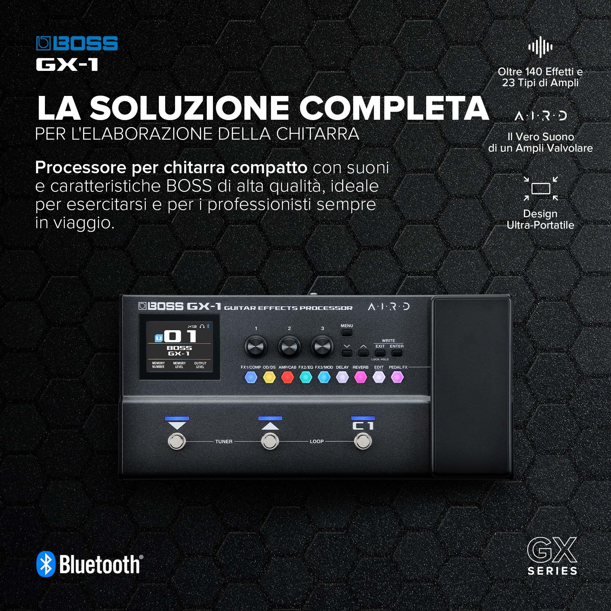 BOSS GX-1 | Processore di effetti per chitarra ultra-portatile | Ricco di ampli ed effetti iconici | Generatore sonoro AIRD di alta qualità | Ideale per i chitarristi principianti