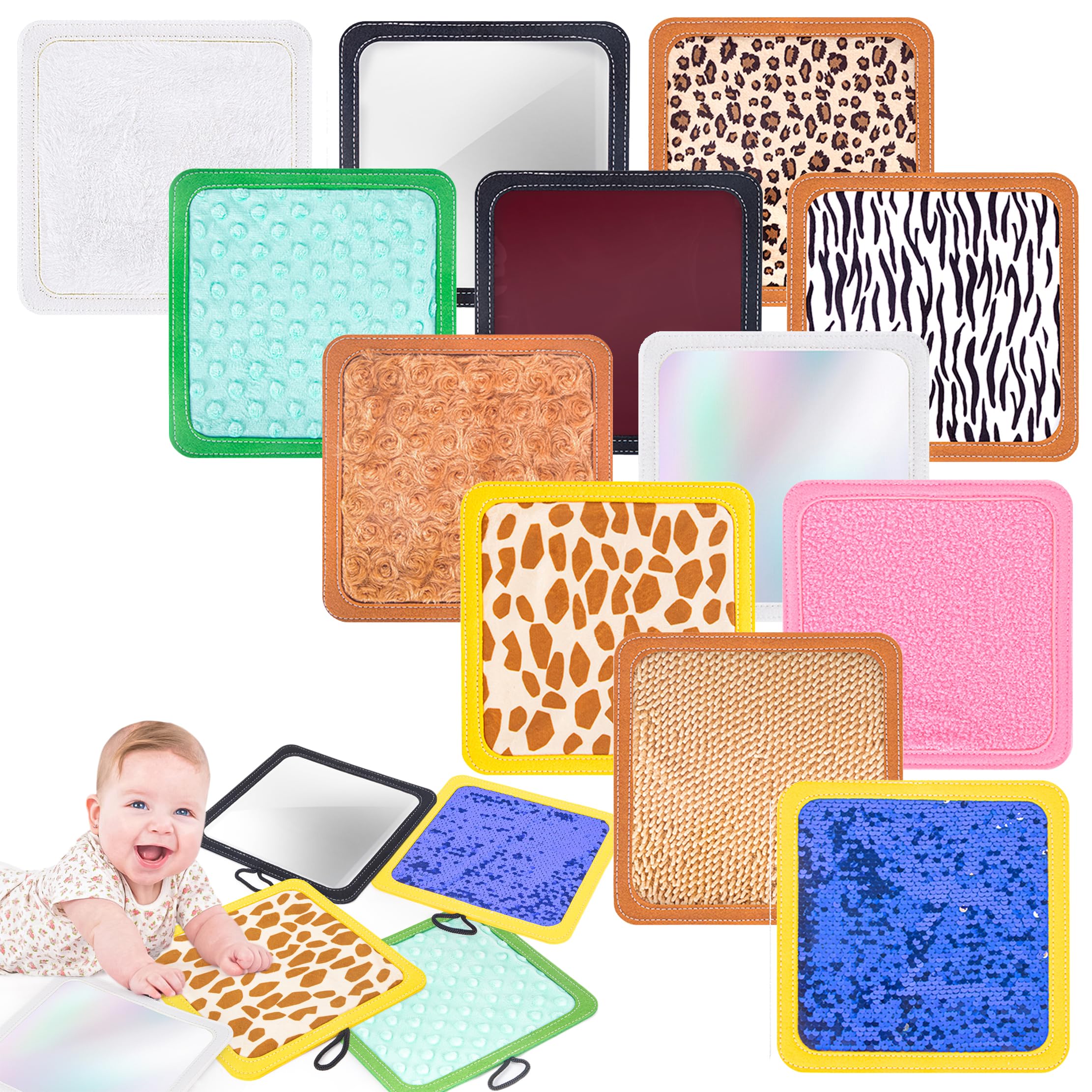 FNYUN 12pcs Sensory Mat Toy Kit, Newborn Toys Set Baby Sensory Toys for Babies 3 6 9 12 18 Months, Mini Sensory Floor Tiles for Autism ADHD, Presents Gifts for Newborn