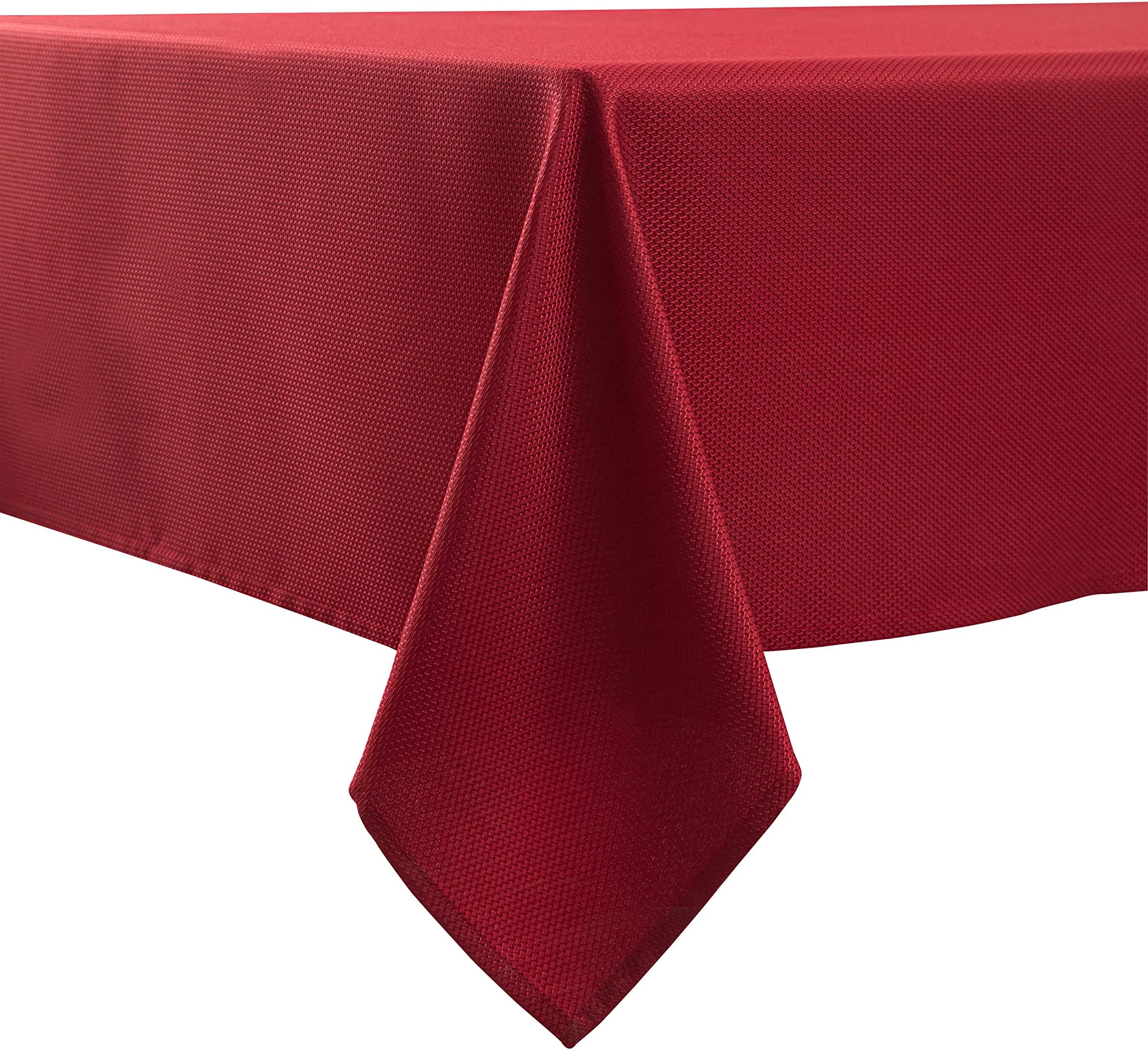 Biscaynebay Textured Fabric Tablecloths 90 X 156 Inches Rectangular, Red Water Resistant Tablecloths for Dining, Kitchen, Wedding and Parties, Machine Washable