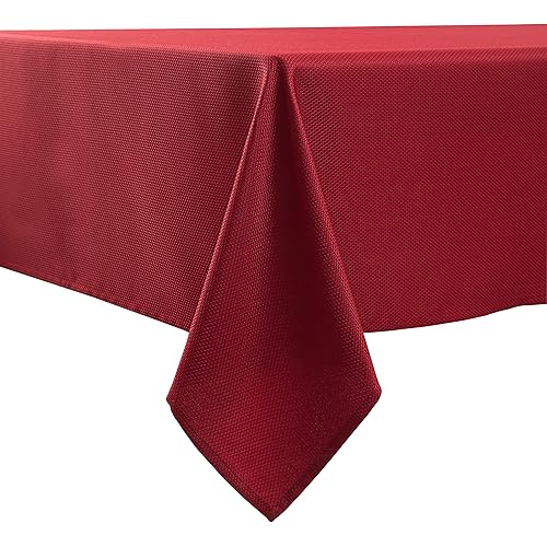 Biscaynebay Christmas Textured Fabric Tablecloths 60 X 84 Inches Rectangular, Red Water Resistant Spill Proof Tablecloths for Dining, Kitchen, Wedding and Parties, Machine Washable