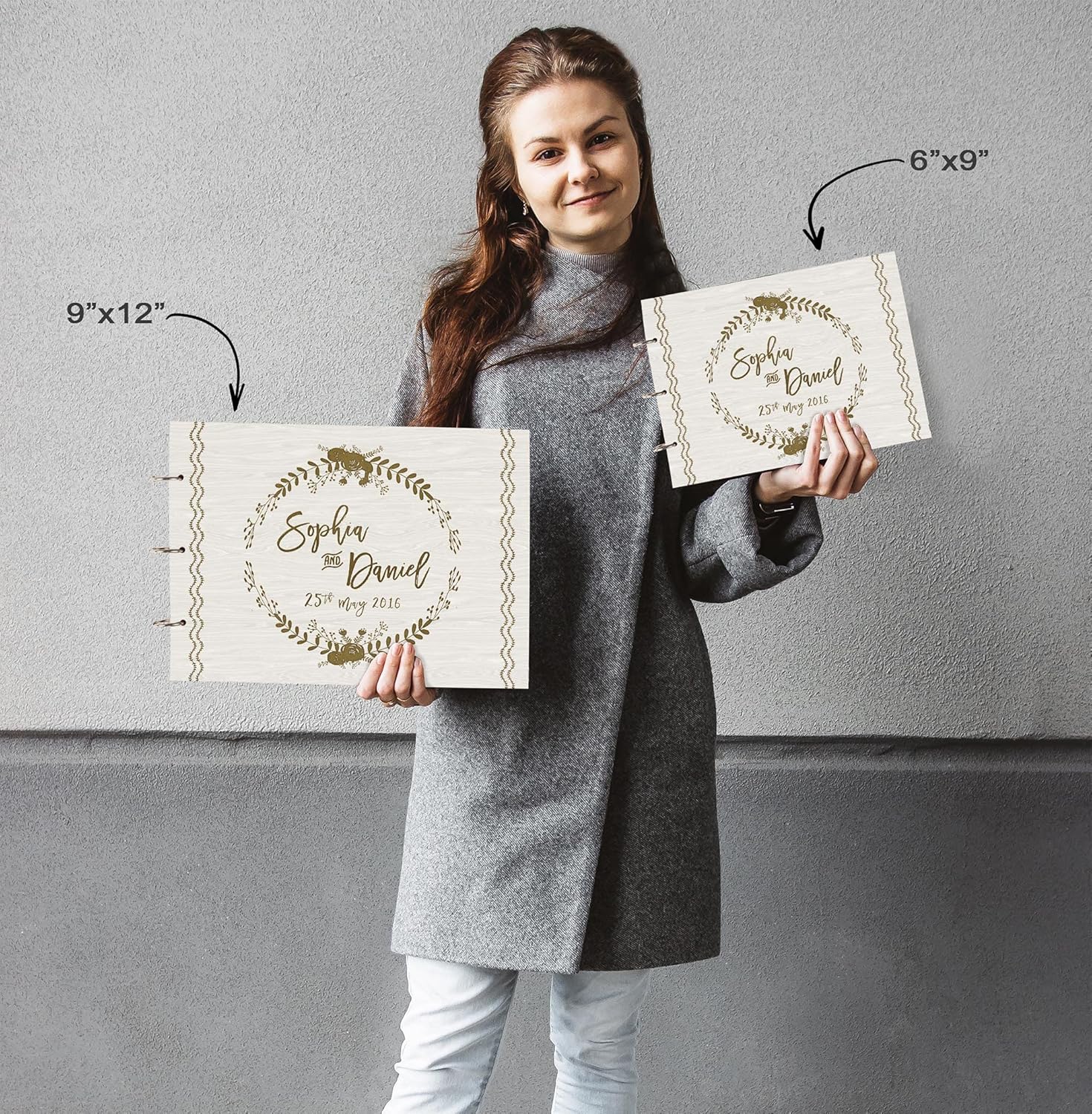 Darling Souvenir Personalized Engraved Laser Cut Wedding Guest Book Wooden Cover Sign-in Book Registry Guestbook Scrapbook-X2