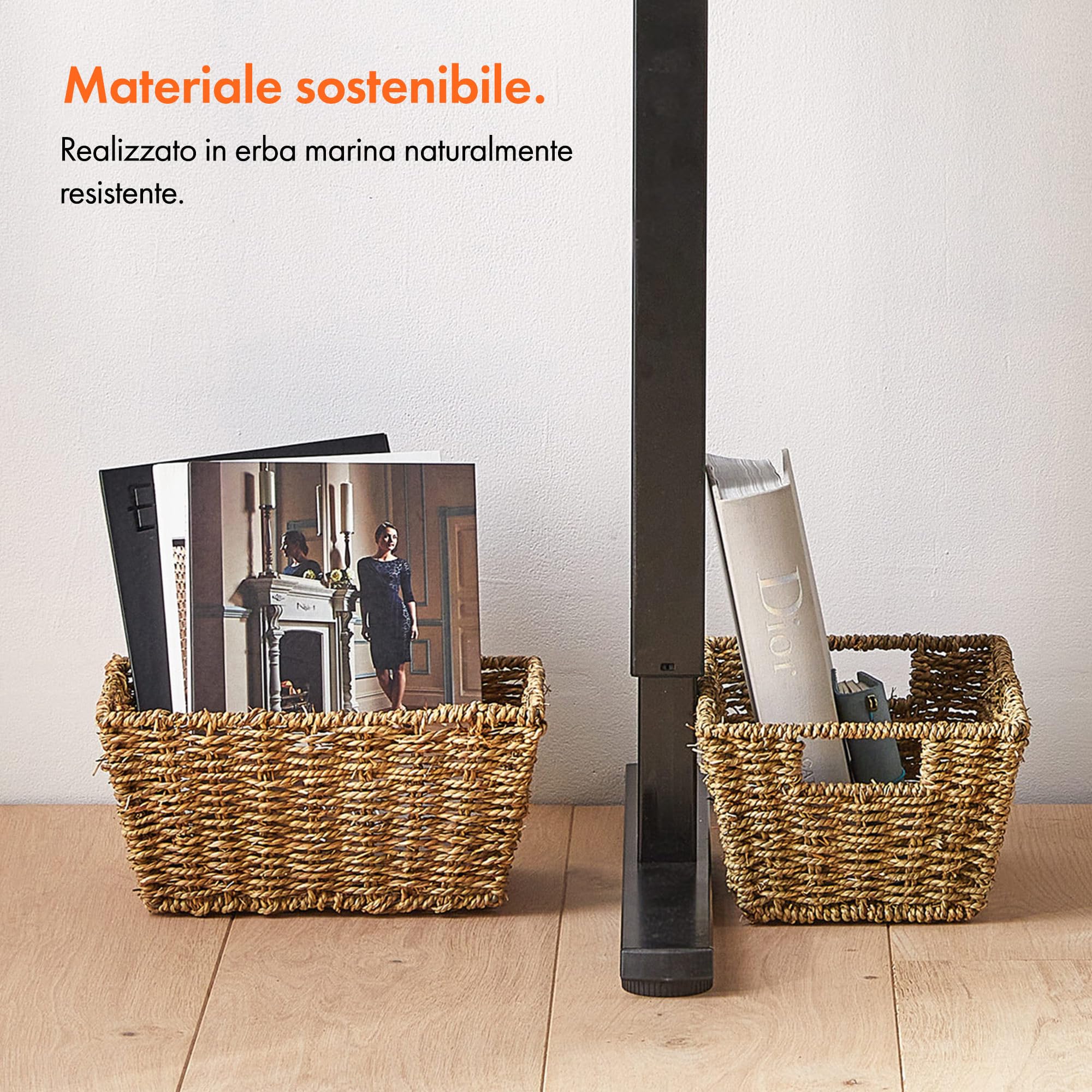 VonHaus Ceste Portaoggetti in Seagrass, Set di 4 Cestini Portaoggetti Intrecciati a Mano - Cestini Portaoggetti Bagno in Seagrass Naturale con Manici - Cestini Ufficio e Camera