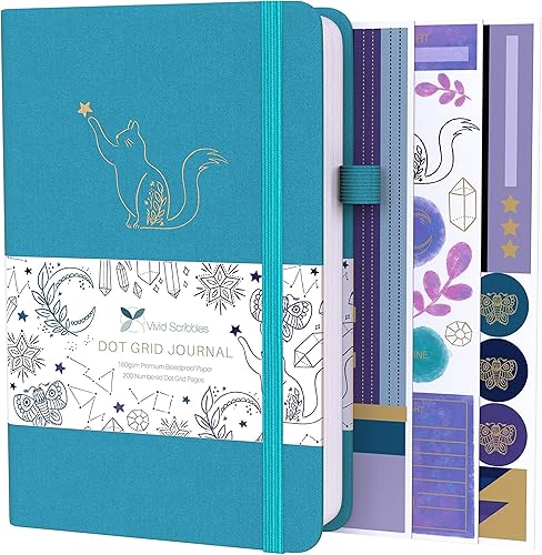 VIVID SCRIBBLES Diario punteado Papel blanco grueso a prueba de sangrado de 160gsm 200 páginas de cuadrícula de puntos numerados Cuaderno