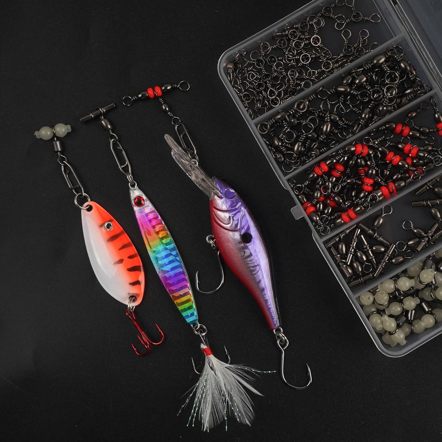3 Way Fishing Swivels Kit,110pcs Three Way Crossline Fishing Swivels Triple Swivels Fishing Line Connectors Catfish Surf Fishing Rig Saltwater Freshwater Fishing Accessories