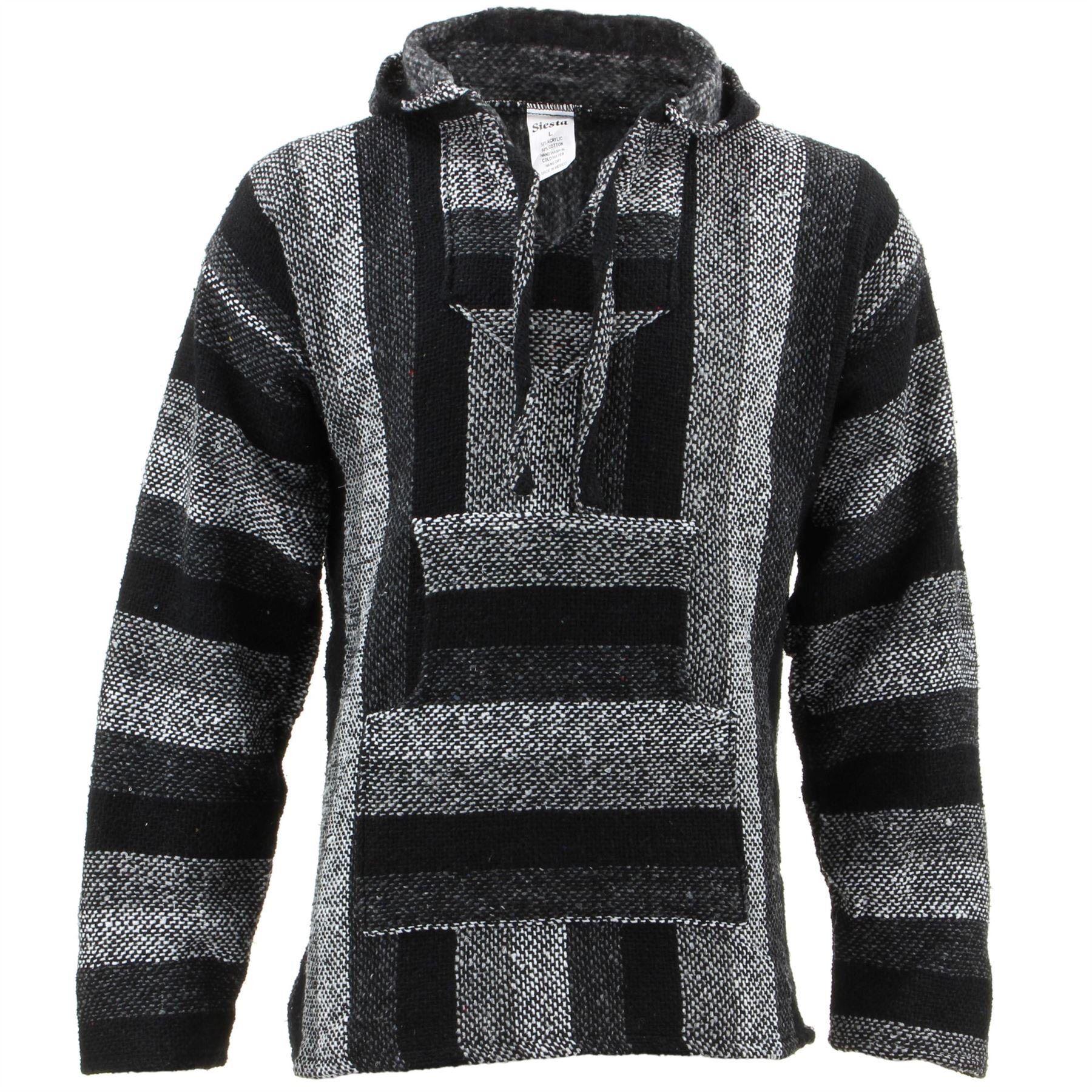 Siesta Shades Of Grey Mexican Baja Jerga Hoody - (Xxx-Large)
