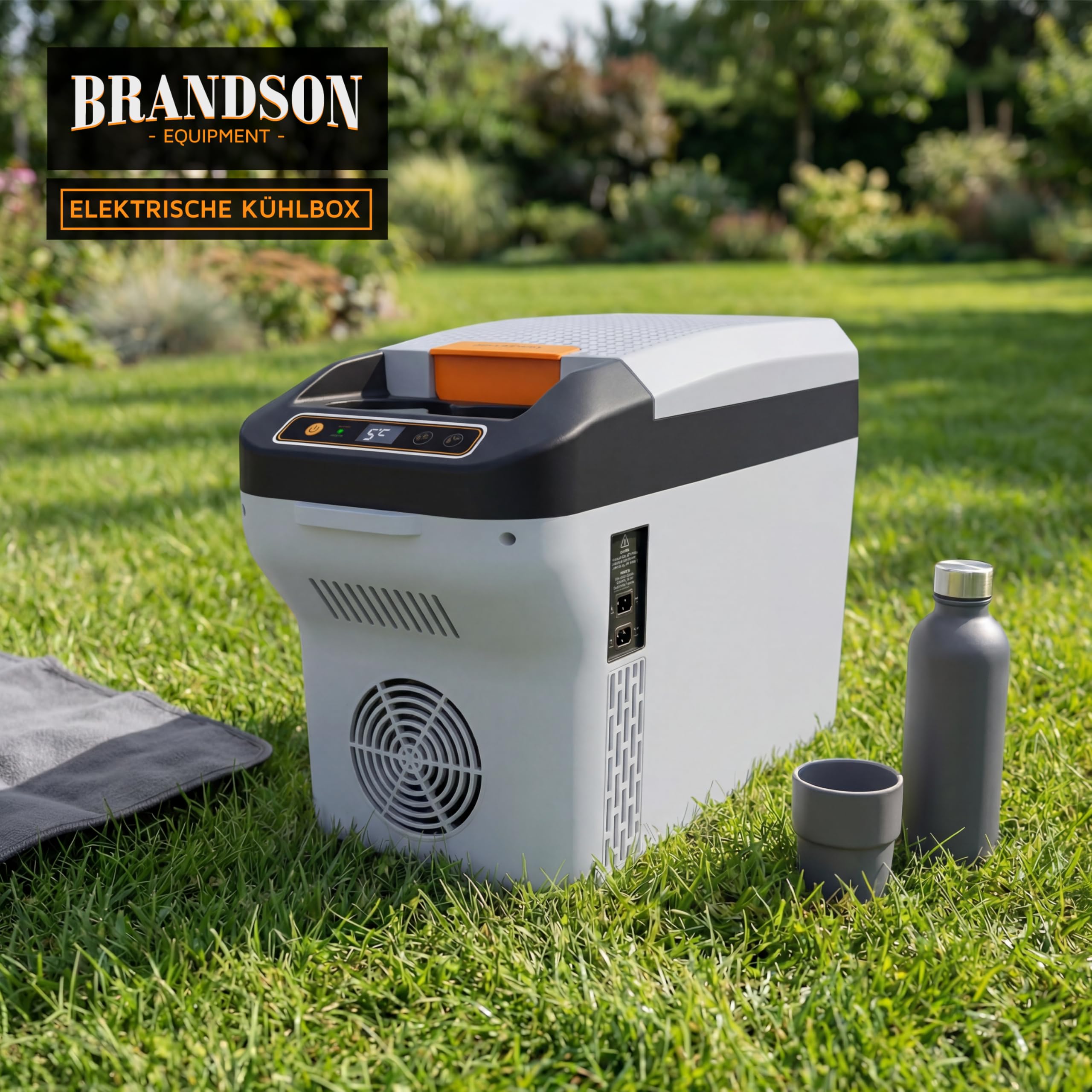 Brandson - Lodówka elektryczna 10 l – 230 V napięcie sieciowe i napięcie pokładowe 12 V – chłodzi i ogrzewa – ogrzewanie maks. 65°C – schłodzenie ok. 20°C poniżej temperatury otoczenia – do konsoli