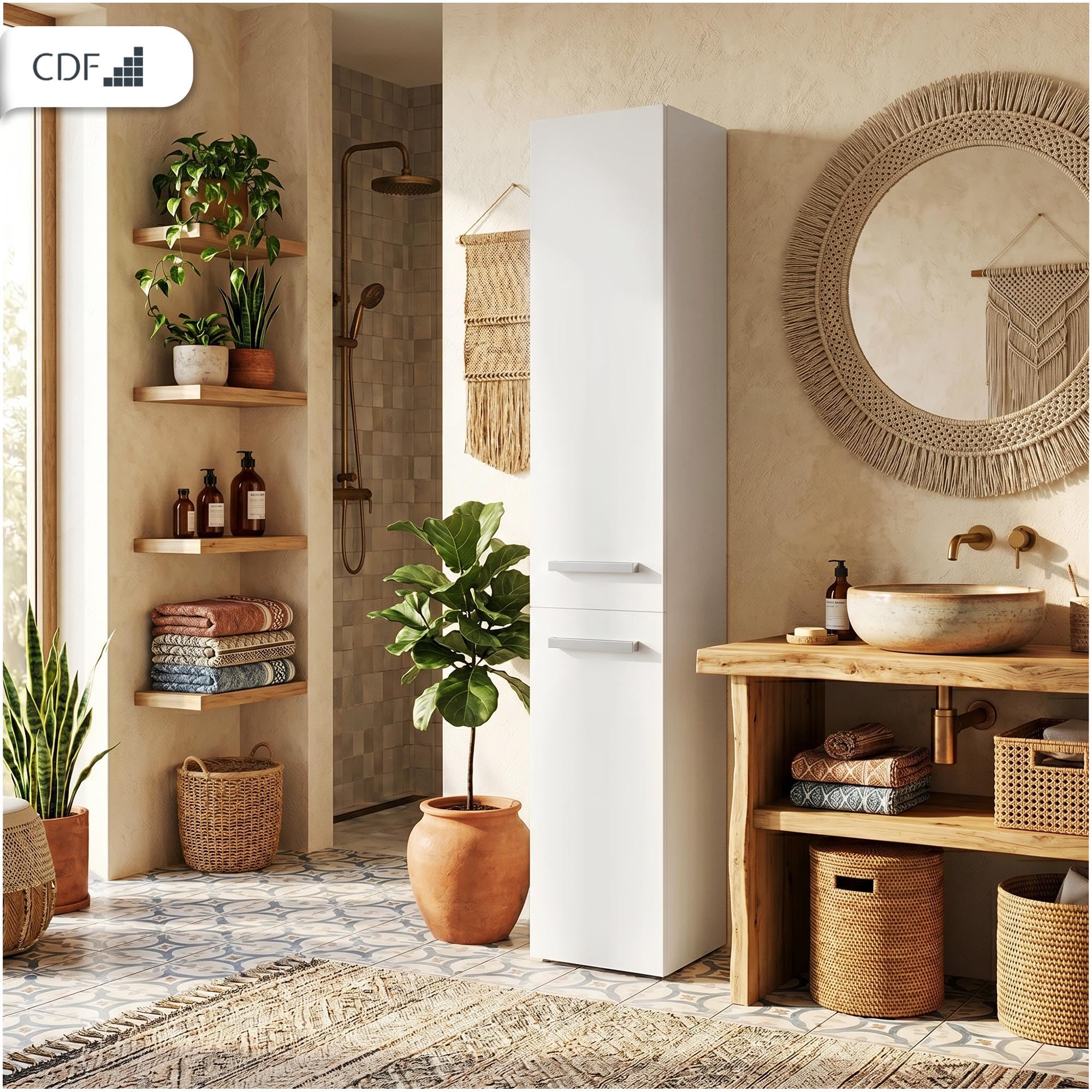 CDF Mueble de Baño y Lavandería, Columna de Baño Estrecho, Armario Alto sin Cesto para la Ropa, Armario Que Ahorra Espacio Salón, Pasillo, Aseo Blanco, Ancho 31 cm, 30x31x174 cm