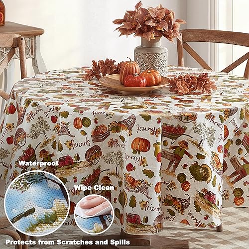 Miniatura 20 de Newbridge Country Pumpkin Farm - Mantel de vinilo con parte trasera de franela de Acción de Gracias, de otoño, de fácil cuidado, con reverso
