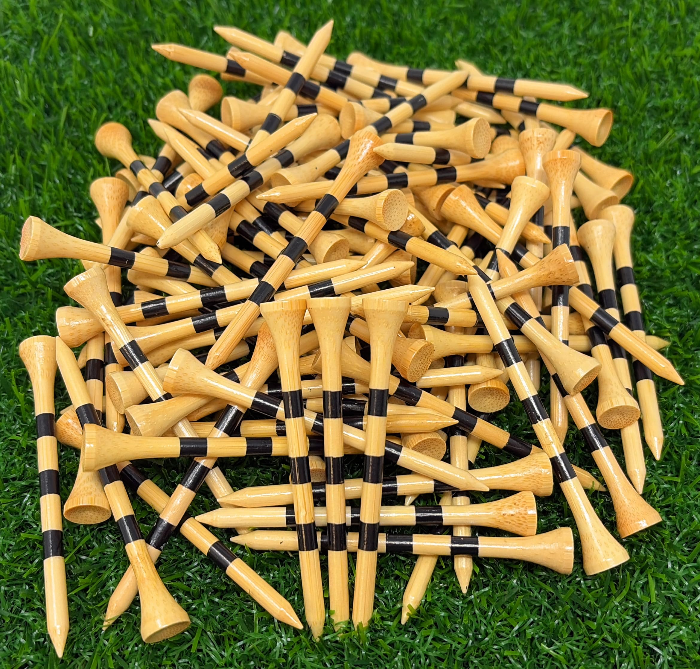 NorthPointe Golf Tees Bamboo 3 1/4" Bulk 100 Count Bags Durable in Multiple Designs (Natural Tee w/ 3 Black Stripes)