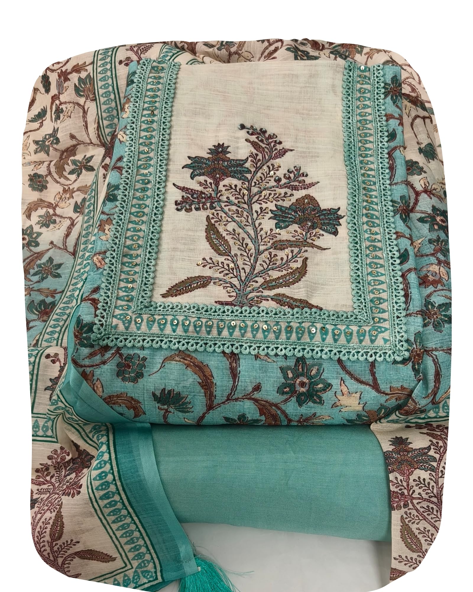 Unstitched Pure Linen Suit Set with Malai Cotton Bottom and Linen Dupatta for Women-image-41