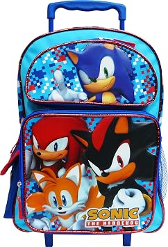 3D Sonic the Hedgehog Rolling Backpack Book Bag Travel Luggage Includes a pack of color pencils