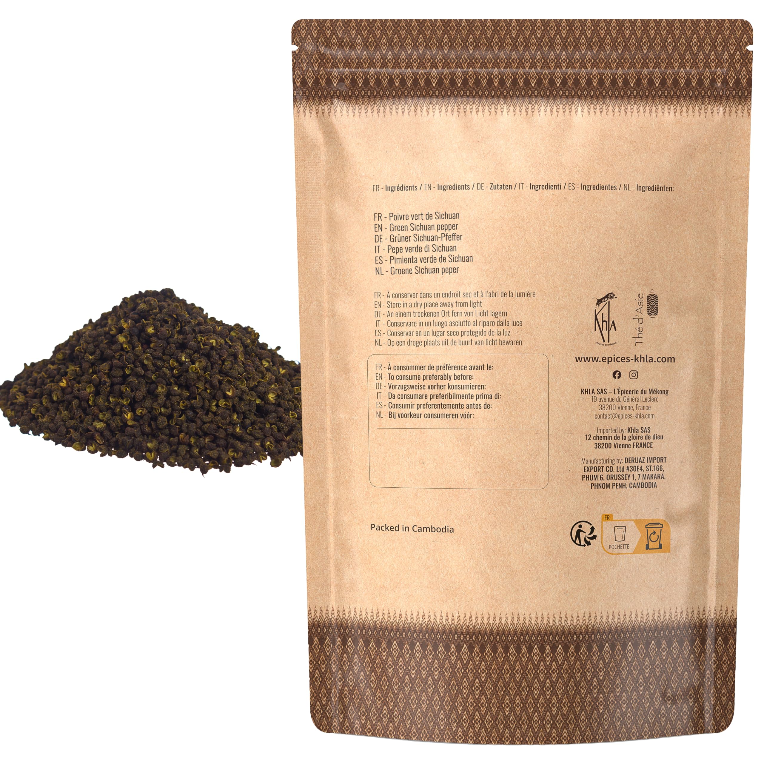 Khla - Pepe di Sichuan Verde 500g - Pepe in Grani - Bacche intere di Sichuan - Pepe Cinese - Spezie Asiatiche Timut Peperoncino del Sichuanese - Produzione Limitata - Origine Cina