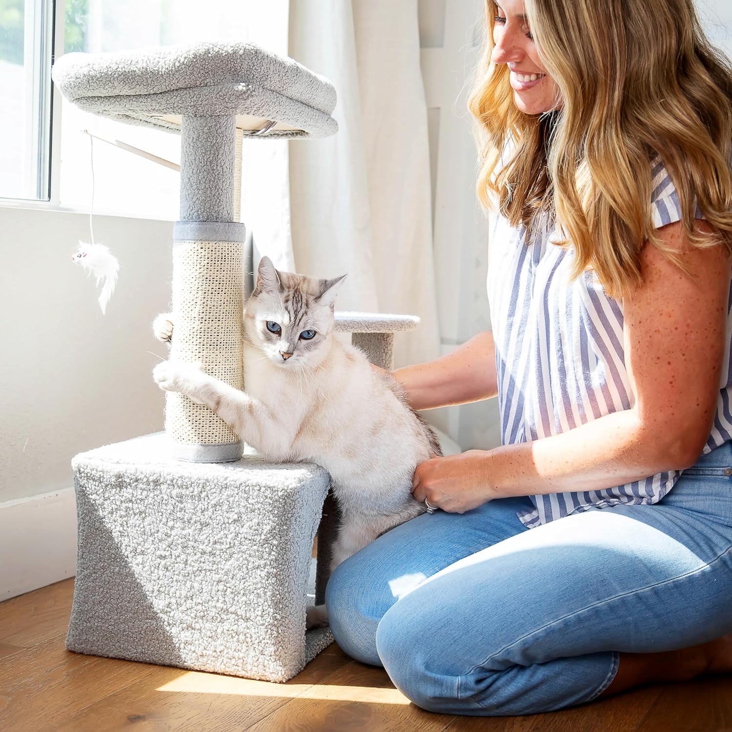 review 2-Pack Cat Scratch Pad + Fun Mouse Toy (15.9x11.9”, Gray) - Natural Sisal Cat Scratcher Mat Set - Durable Cat Scratch Furniture Protector with Easy Installation Self-Fasteners
