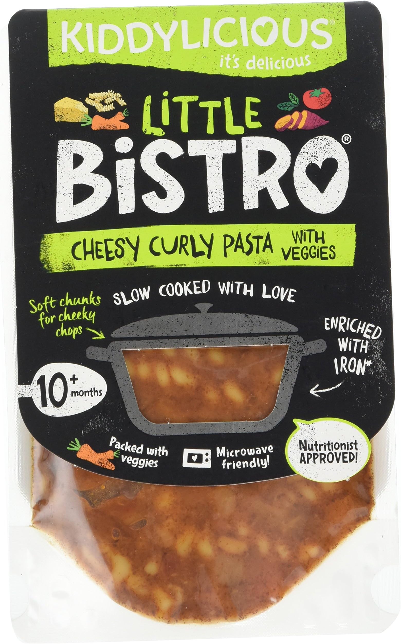 Kiddylicious Little Bistro Cheesy Curly Pasta with Veggies Stage 3 180g (Pack of 8)