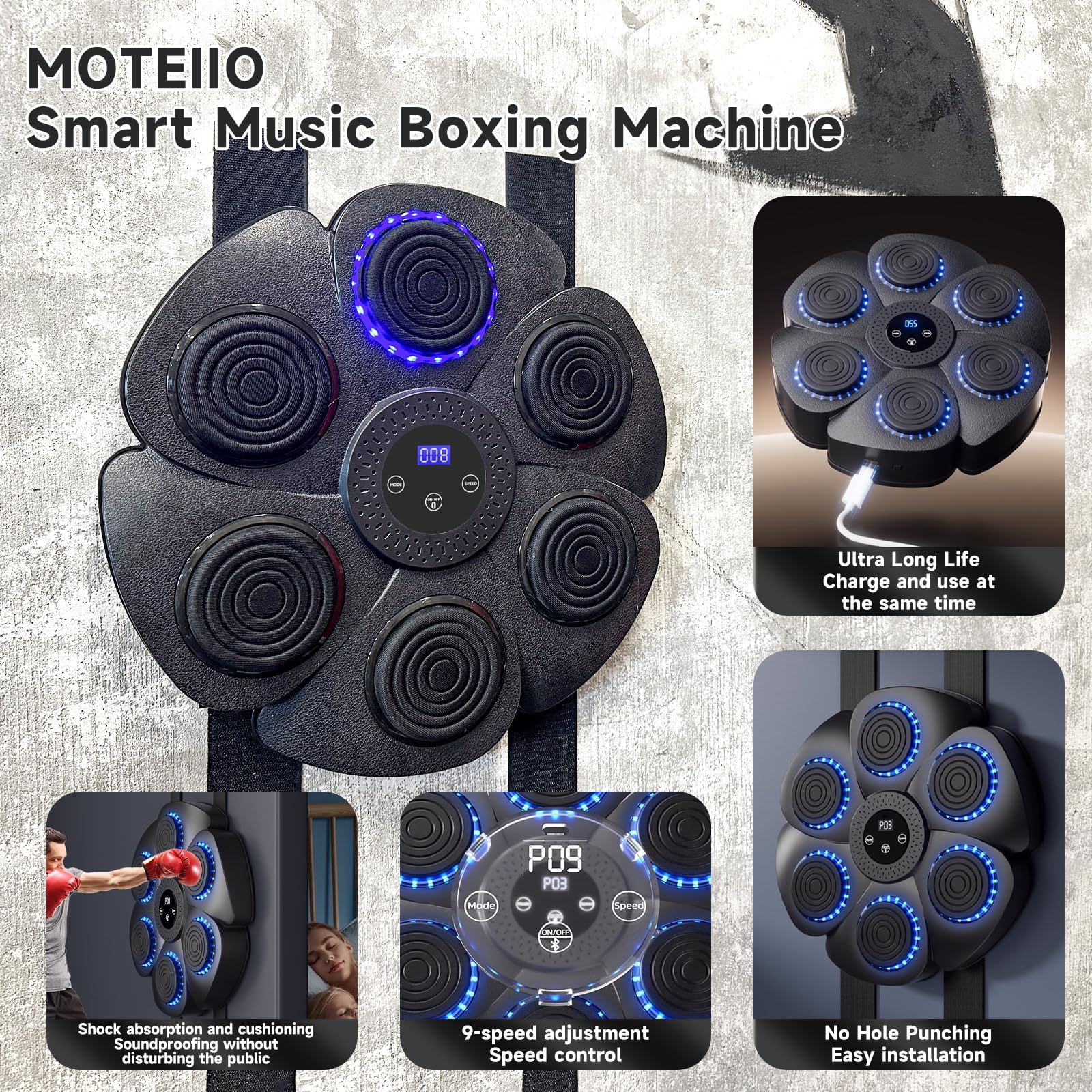 Togieeii Boxing Machine?Smart Bluetooth Music Boxing Machine with LED Screen and Boxing Gloves?for Adults and Kids use in Home or Gym