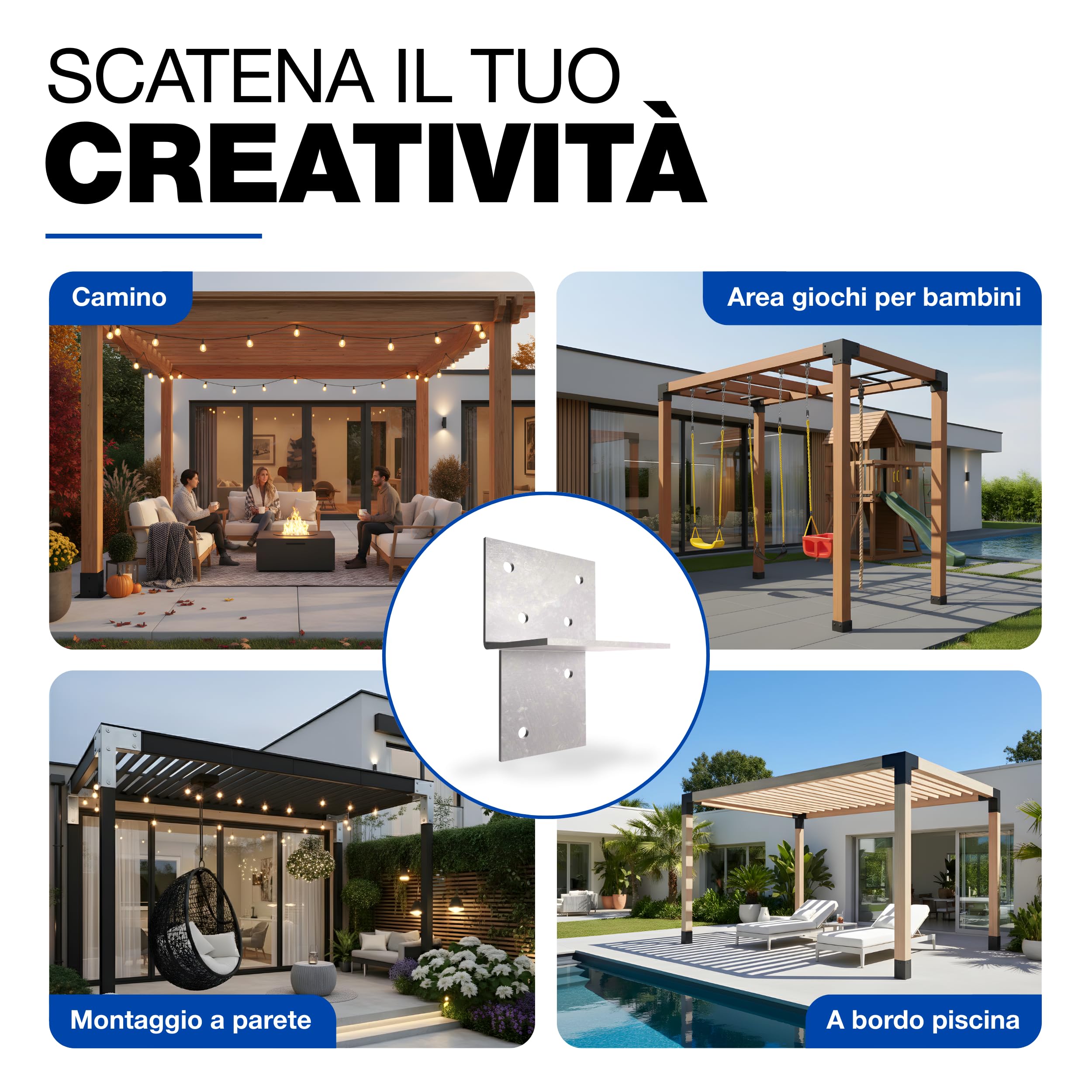 GeZu Impex Connettore a T Legno 91x91mm Zincato a Caldo Staffa di Connessione a T per Muro e Palo per Strutture in Legno