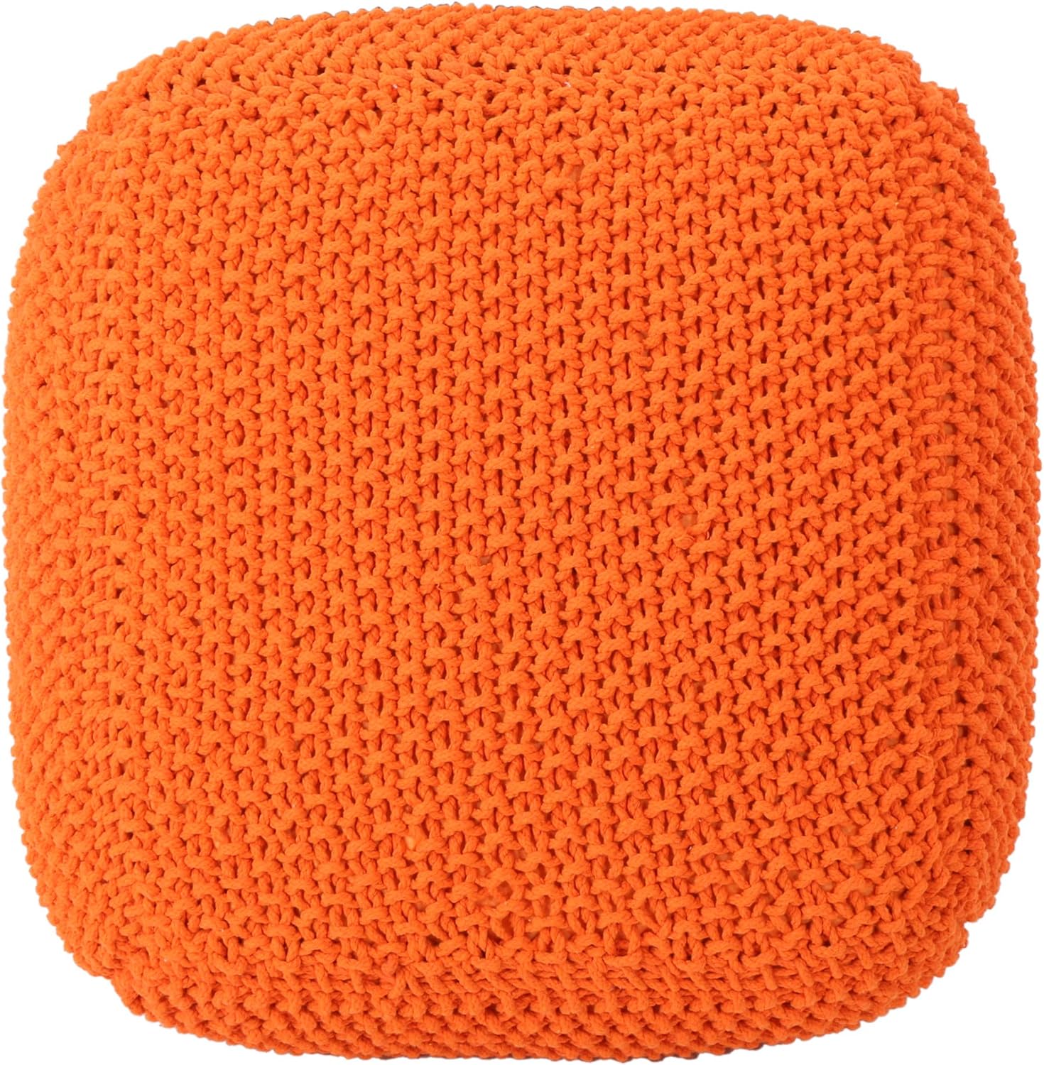 Christopher Knight Home Lucy Knitted Cotton Square Pouf, Orange, Small