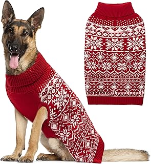 ABFEKIEA Dog Sweater - Christmas Winter Warm Dog Clothes for Small Medium Large Dogs - Cute Snowflake Pattern Turtleneck Dog Pullover Sweater Knitwear for Holiday Party Daily Wear