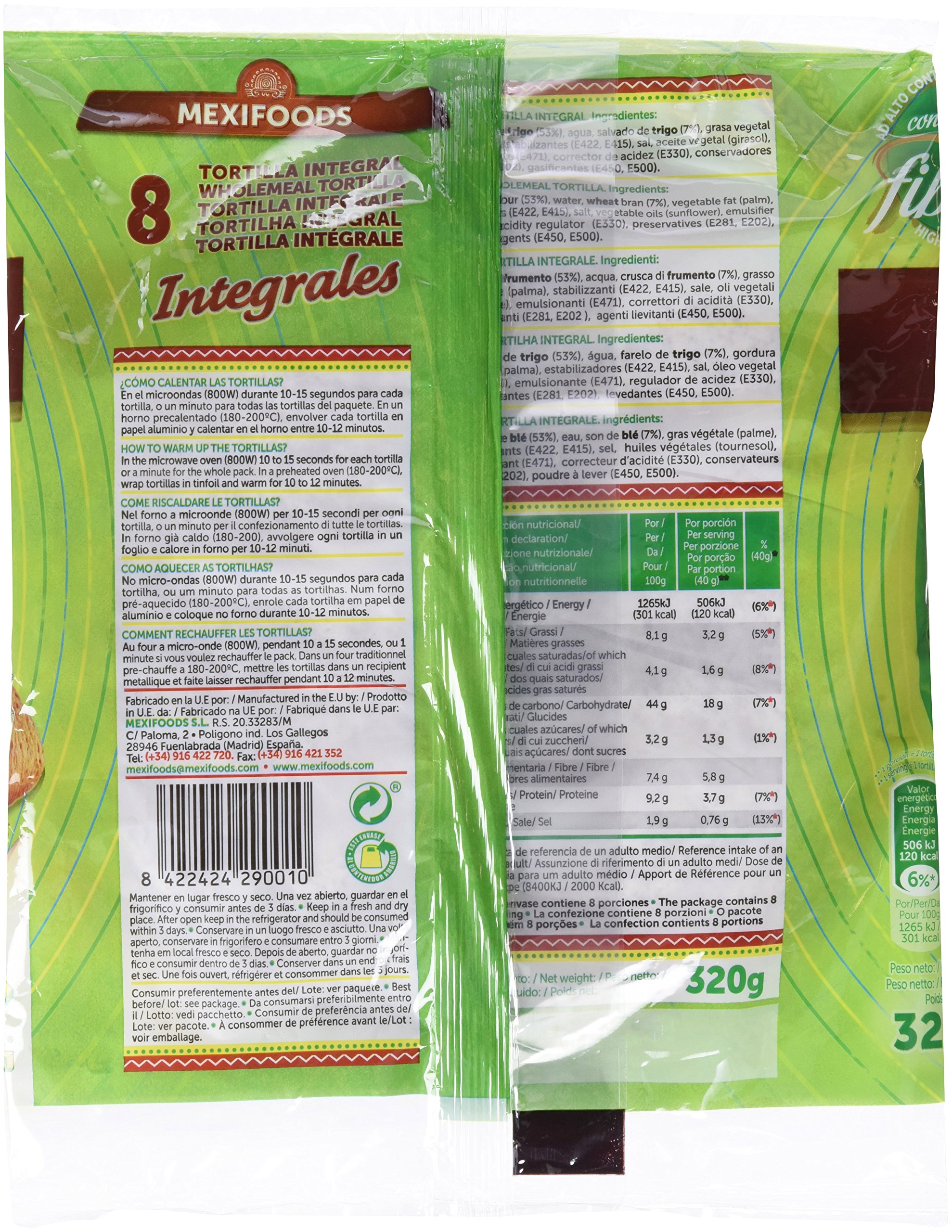 Mexifoods Tortilla Integral - 6 Paquetes de 320 gr - Total: 1920 gr