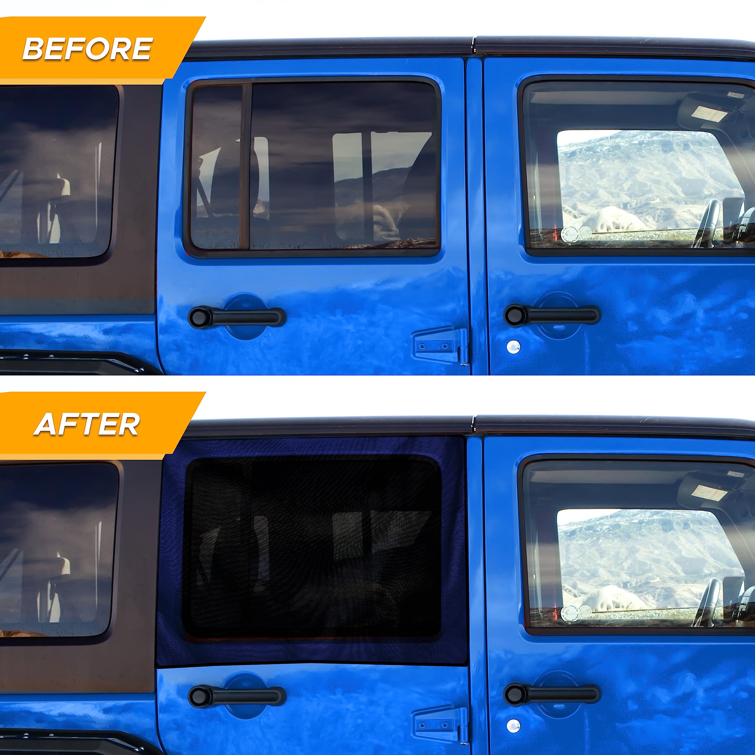 RT-TCZ Front Window Sun Shade Covers Elasticized Breathable Mesh Car Side Window Screens Net UV Protection Sunshade For Jeep Wrangler TJ JK JL & Gladiator JT 1997-2024,2PCS