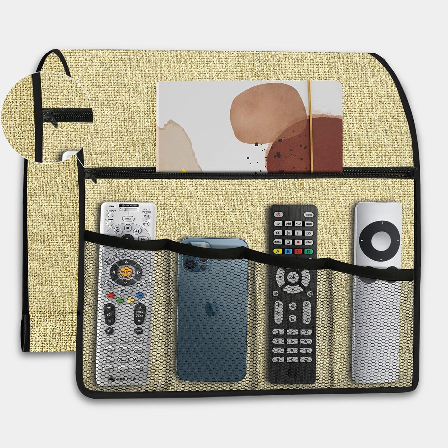 Remote Caddy Organizer Faux Linen Armchair Caddy for Recliner Sofa Armrest Organizer