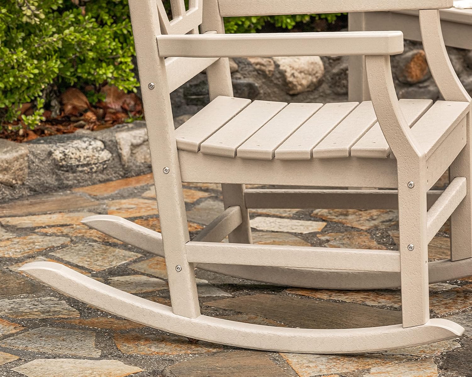 Martha Stewart by POLYWOOD Chinoiserie 3-Piece Outdoor Rocking Chair Set with Patio Side Table, Slate Grey, HDPE All-Weather Furniture, Classic Porch Rockers for Deck, Garden & Backyard, Made in USA