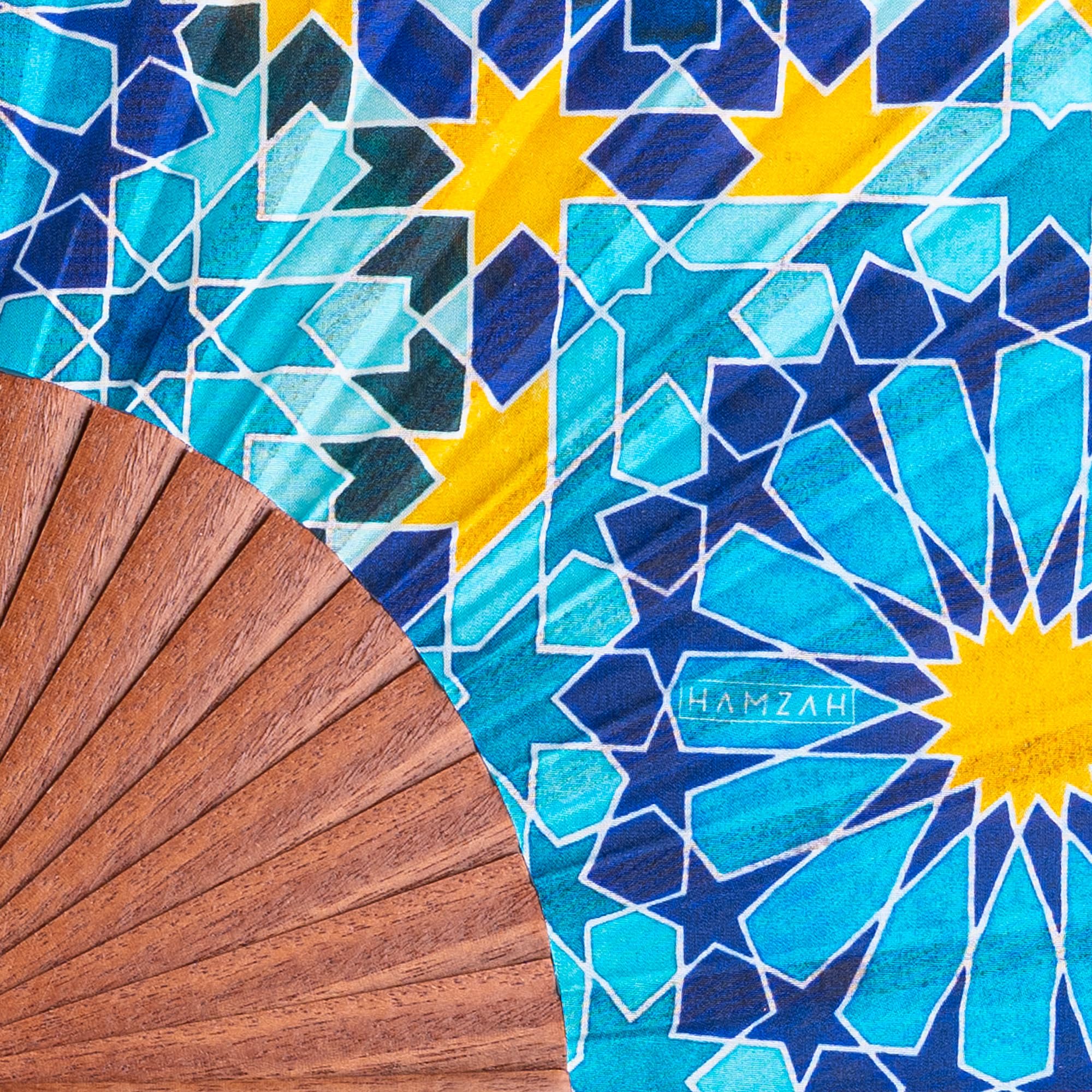 Fächer handgefertigt in Spanien | Naturseide und Kotibé Holz | Original andalusischer Farbdruck | Samtbezug | originelles und handwerkliches Geschenk | Mosaik-Kollektion