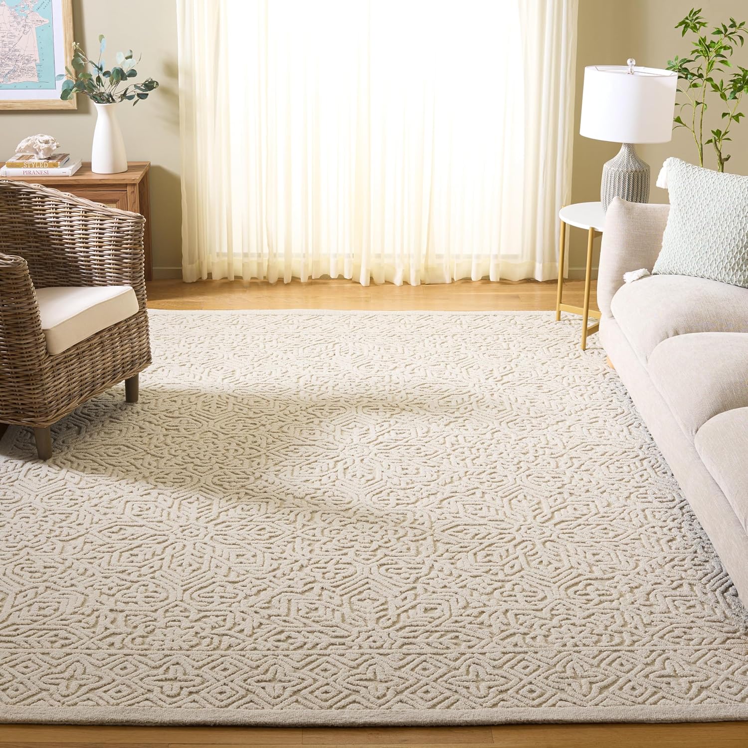 SAFAVIEH Area Rug 8x10 - Textural Collection - Large - Ivory, Handmade Wool, Ideal for Living Room, Bedroom, Dining Space (TXT111A)