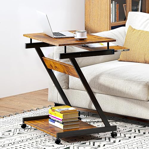 Miniatura 2 de soges Escritorio pequeño para computadora, carrito de escritorio para computadora portátil en forma de Z con ruedas, estación de trabajo de