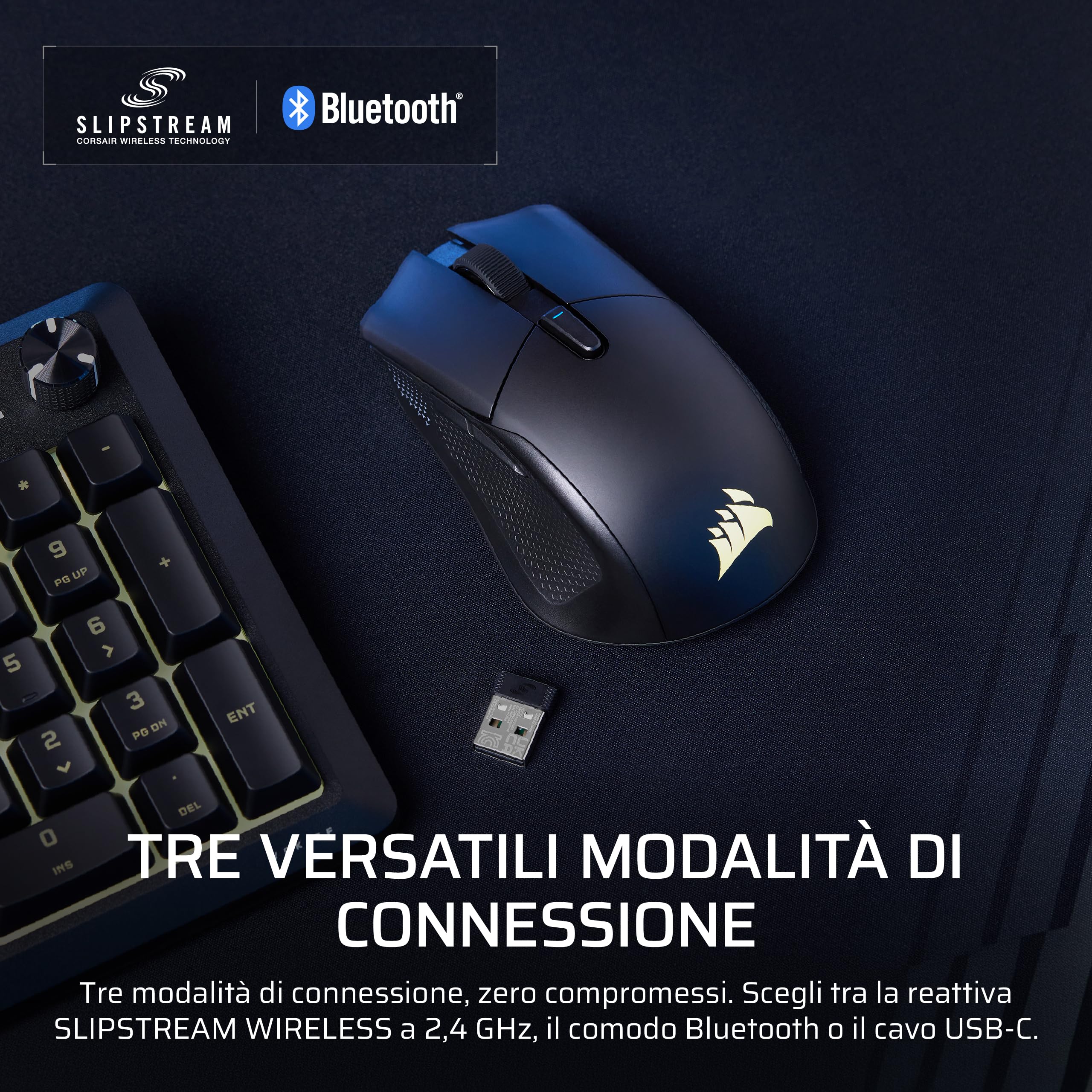 Corsair HARPOON v2 WIRELESS Mouse da Gioco – Nero | 26K DPI, Forma Asimmetrica, 6 Pulsanti Programmabili, Autonomia fino a 140 Ore