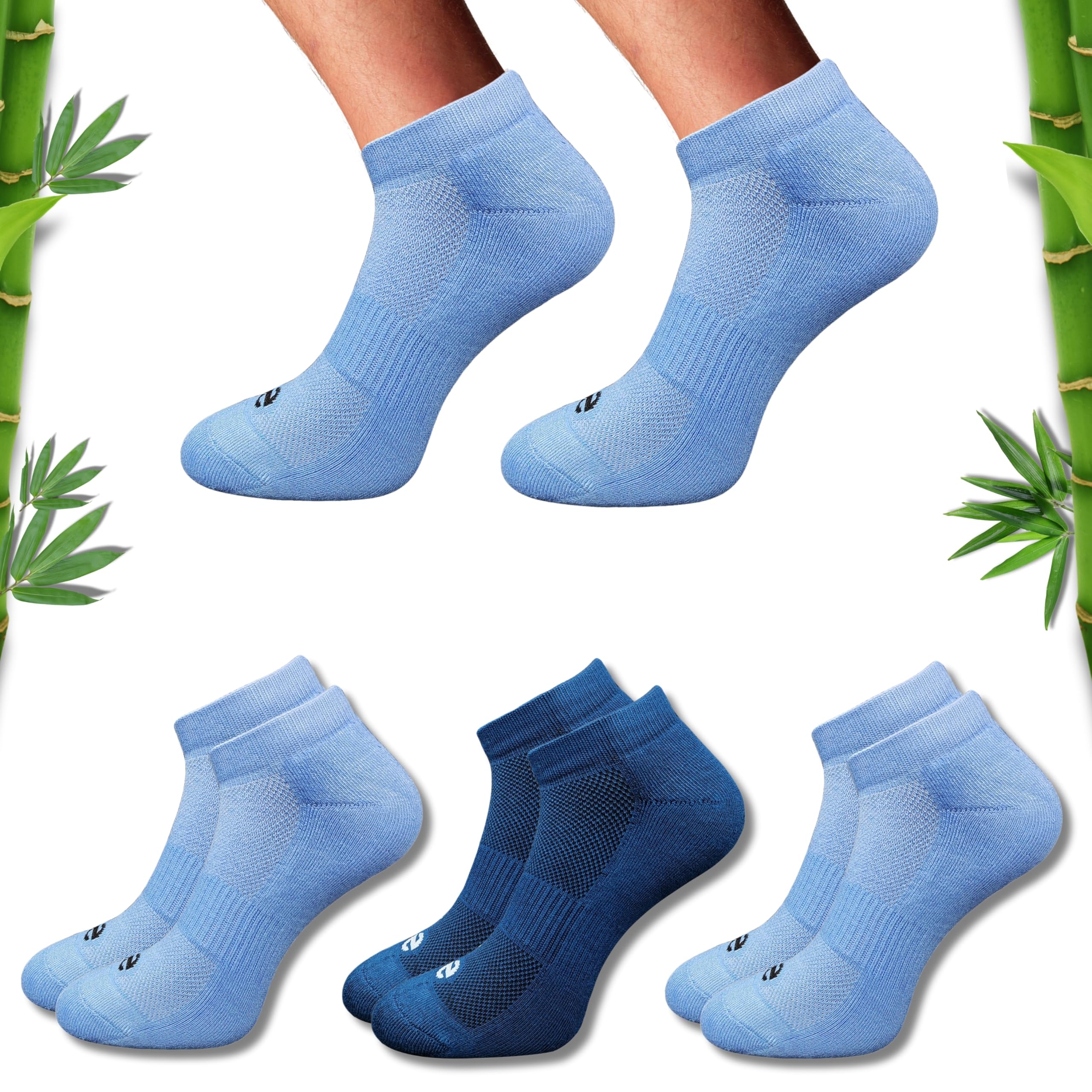 Premium Bamboo Unisex Socks - Low Cut (Set of 3: Sky Blue + Navy + Sky Blue) | 88% Bamboo Fabric, Anti-Bacterial.-image-17