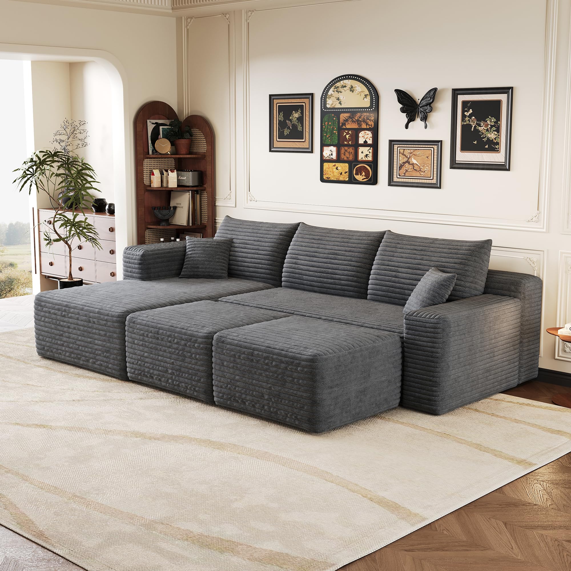 Canapé d'angle modulaire en forme de U - 241 cm - XXL - Sans montage - Gris