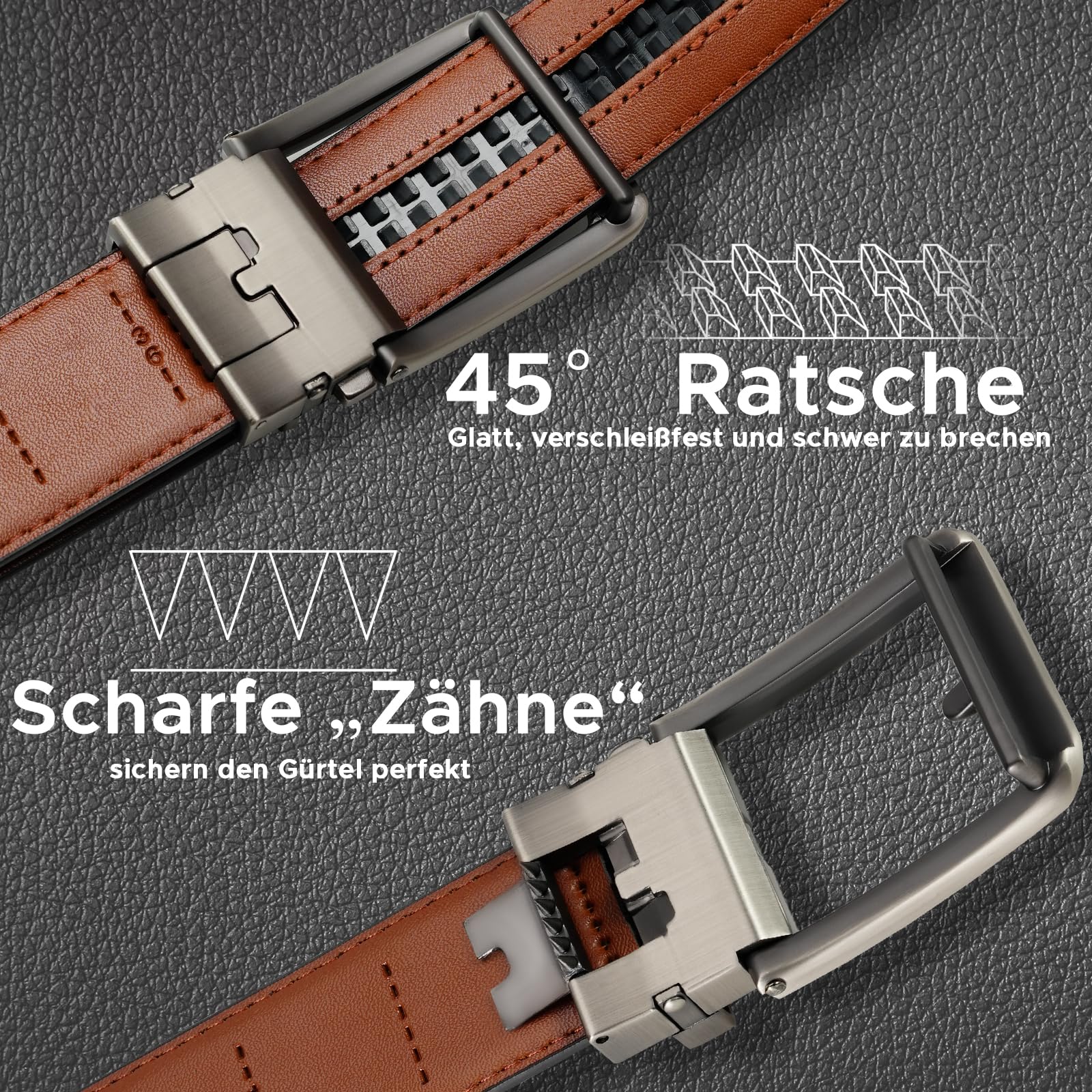 FEFLO Cintura Uomo, Cintura Pelle con Fibbia Automatica cricchétto, Larghezza 35 mm,Taglia Regolata, Adatto per abbigliamento da lavoro e casual